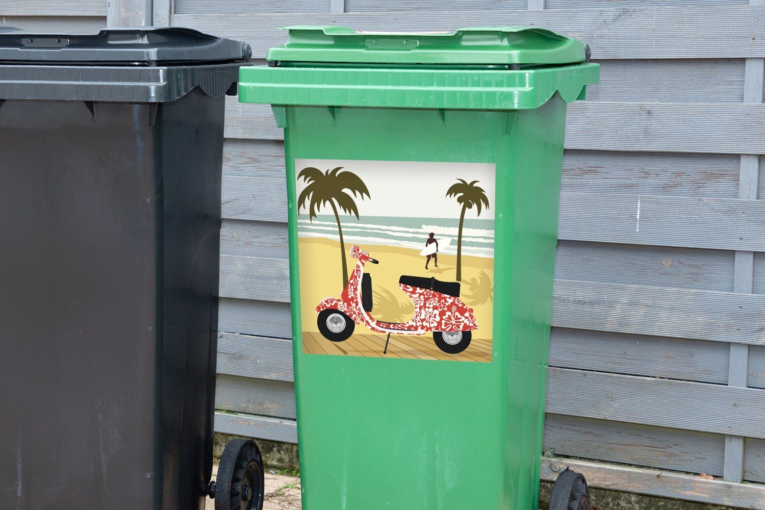 MuchoWow Wandsticker Illustration Vespa St), (1 Strand roten Mülltonne, Abfalbehälter Container, am Mülleimer-aufkleber, einer Sticker