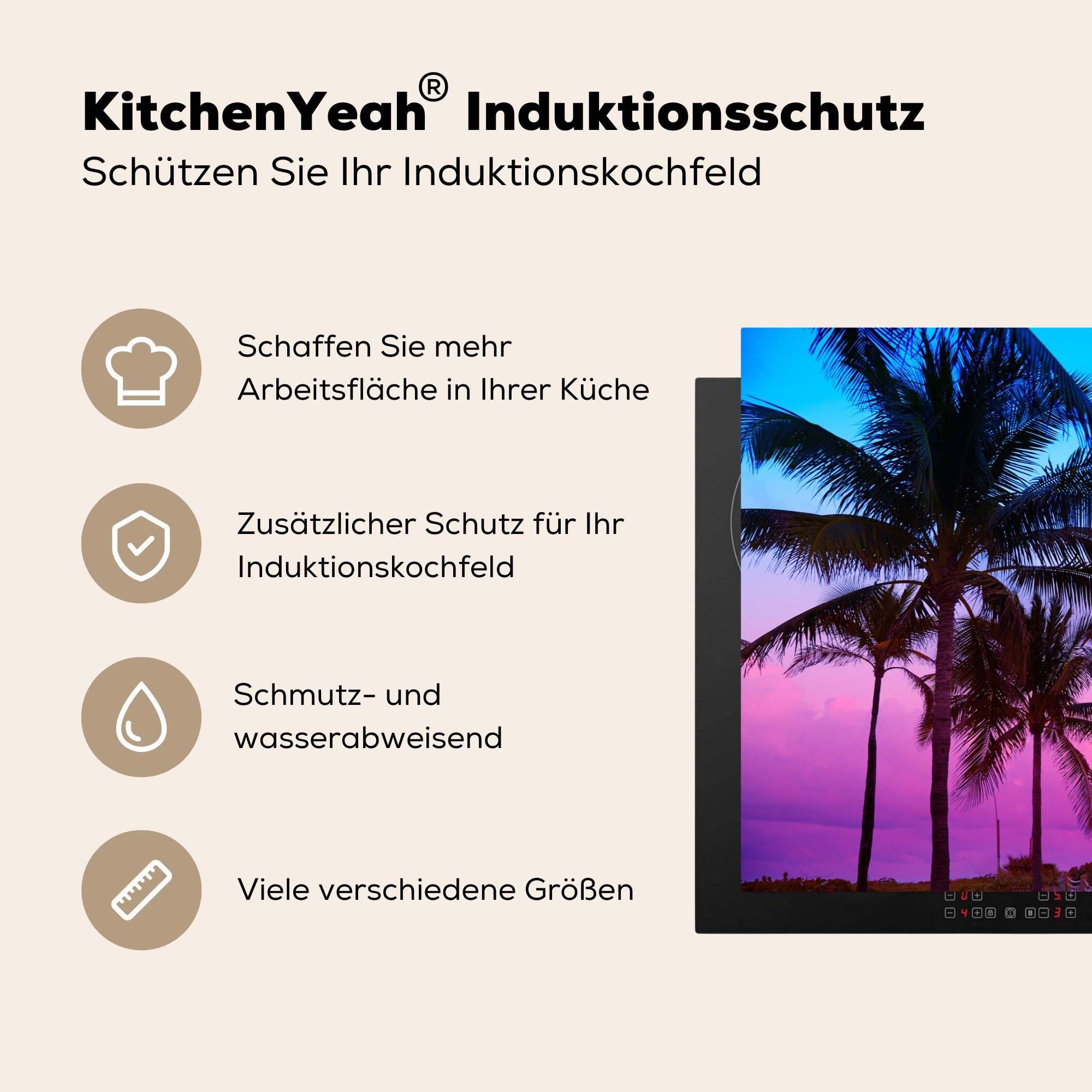 MuchoWow 81x52 Ceranfeldabdeckung - Sommer, cm, Schutz Palmen für Silhouette - Vinyl, (1 tlg), die Induktionskochfeld Herdblende-/Abdeckplatte küche,