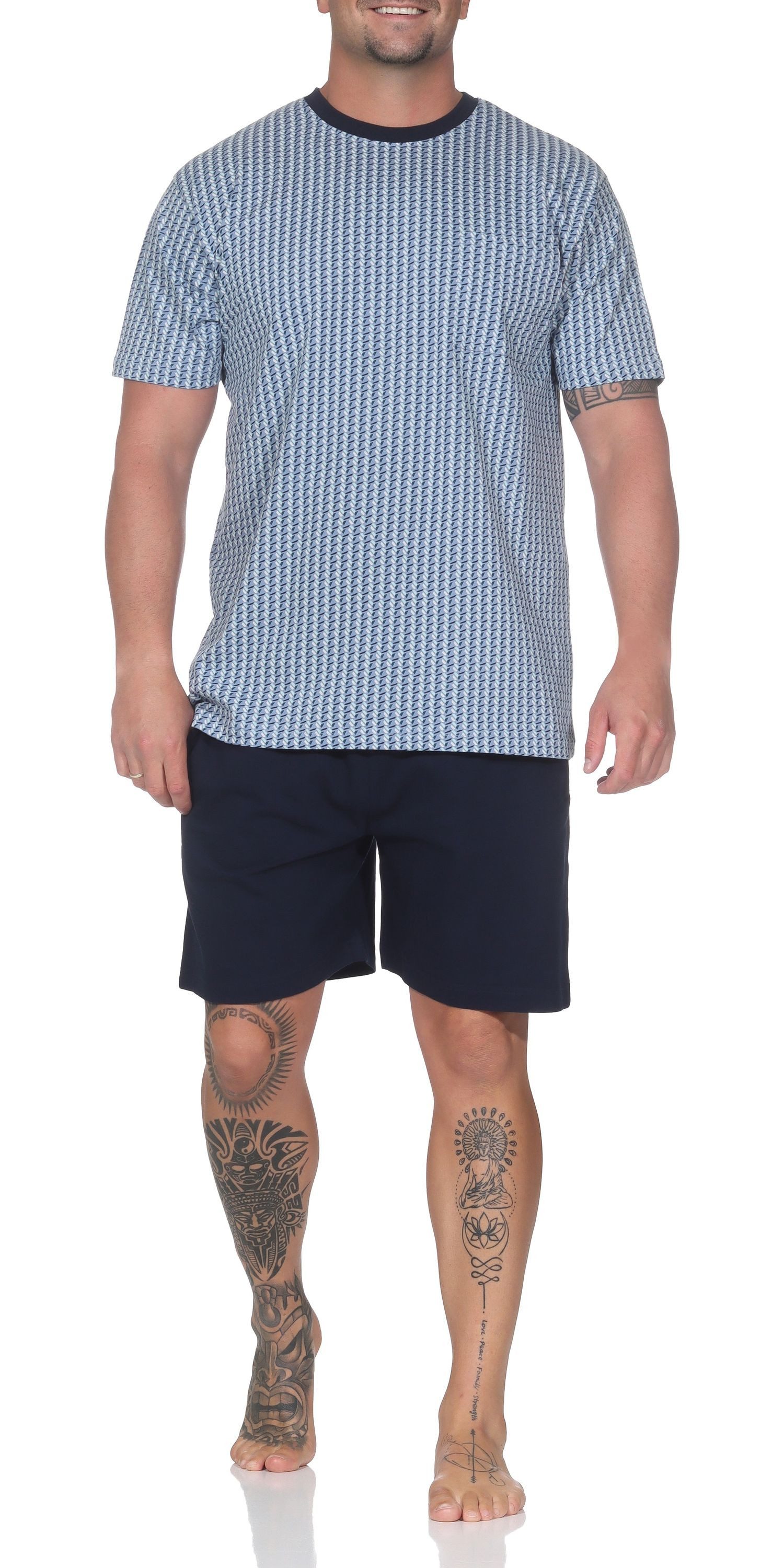 Pyjama Normann Herren kurzarm Schlafanzug Shorty Pyjama in edlem Look