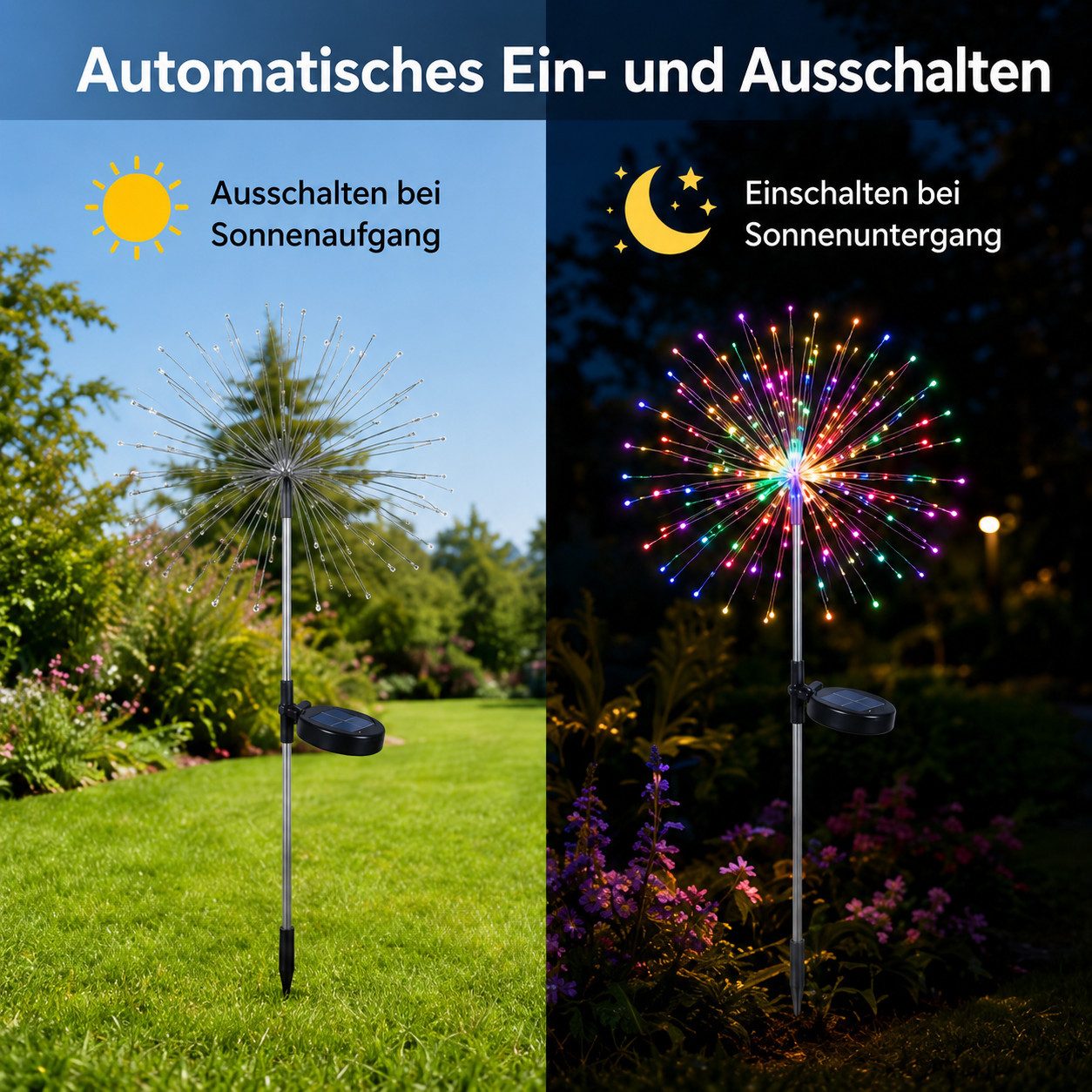pedete LED Solarleuchte LED Solar Gartendeko 4 Stück Solarlampen Garten 80 LED Feuerwerk, LED fest integriert, gartendeko, solarlampen für außen, Warmweiß, Bunt – Bild 5 von 5
