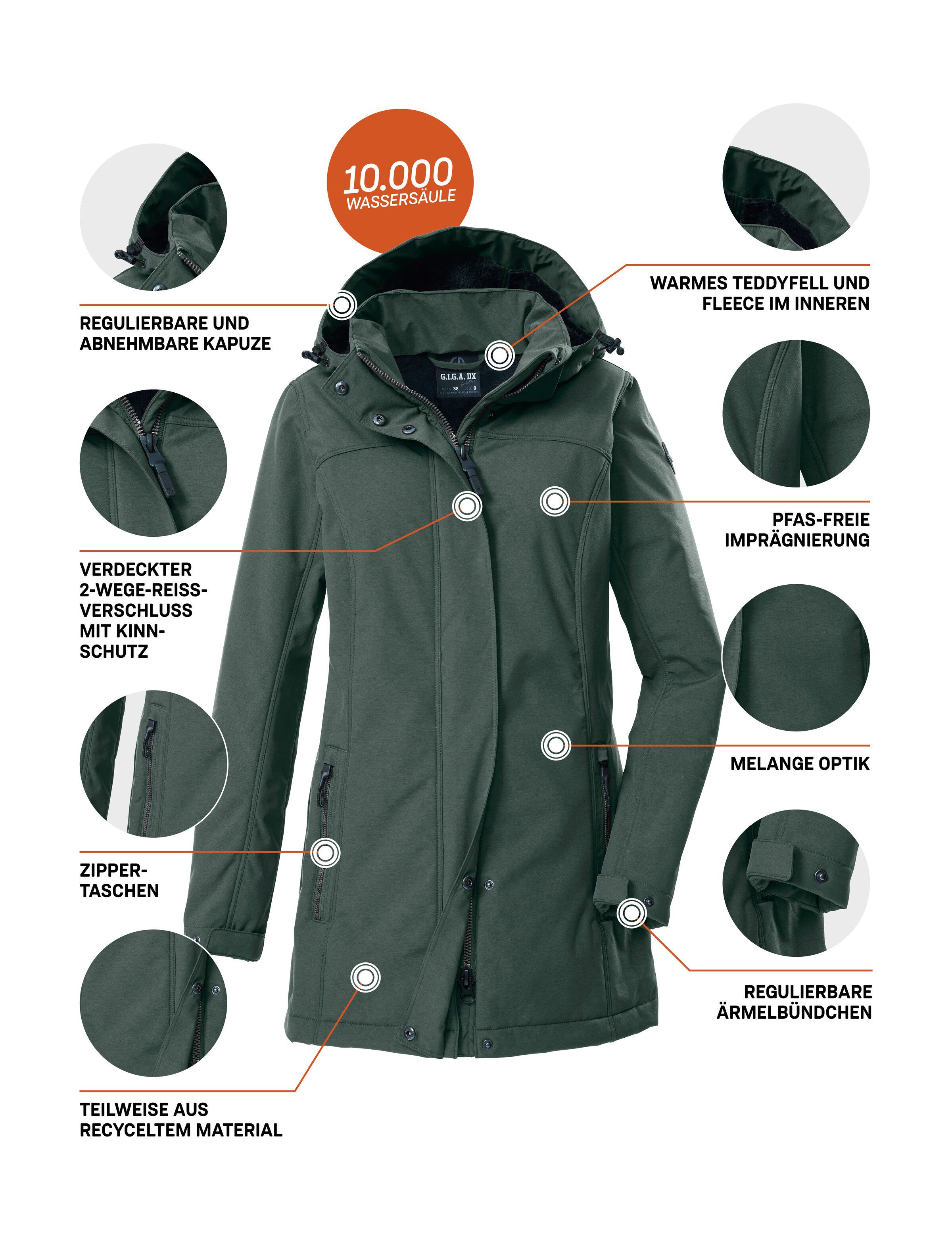 G.I.G.A. DX by killtec Softshellparka GW 36 WMN SFTSHLL PRK Softshellparka: wasserdicht, Teddyfell, 2-Wege-Reißverschluss – Bild 5 von 5