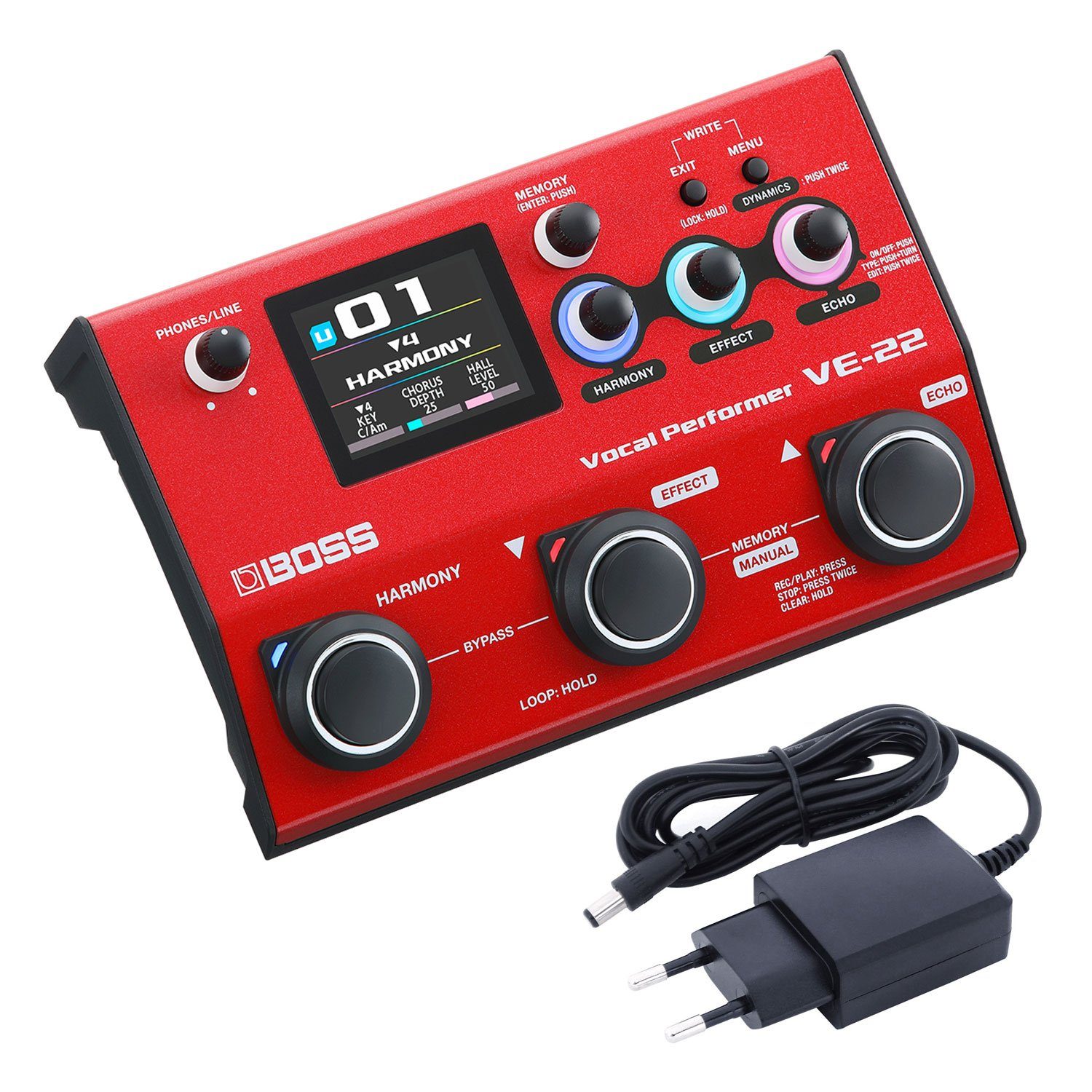 Boss VE-22 Multi-Effektgerät für Gesang mit Netzteil Digitales Aufnahmegerät