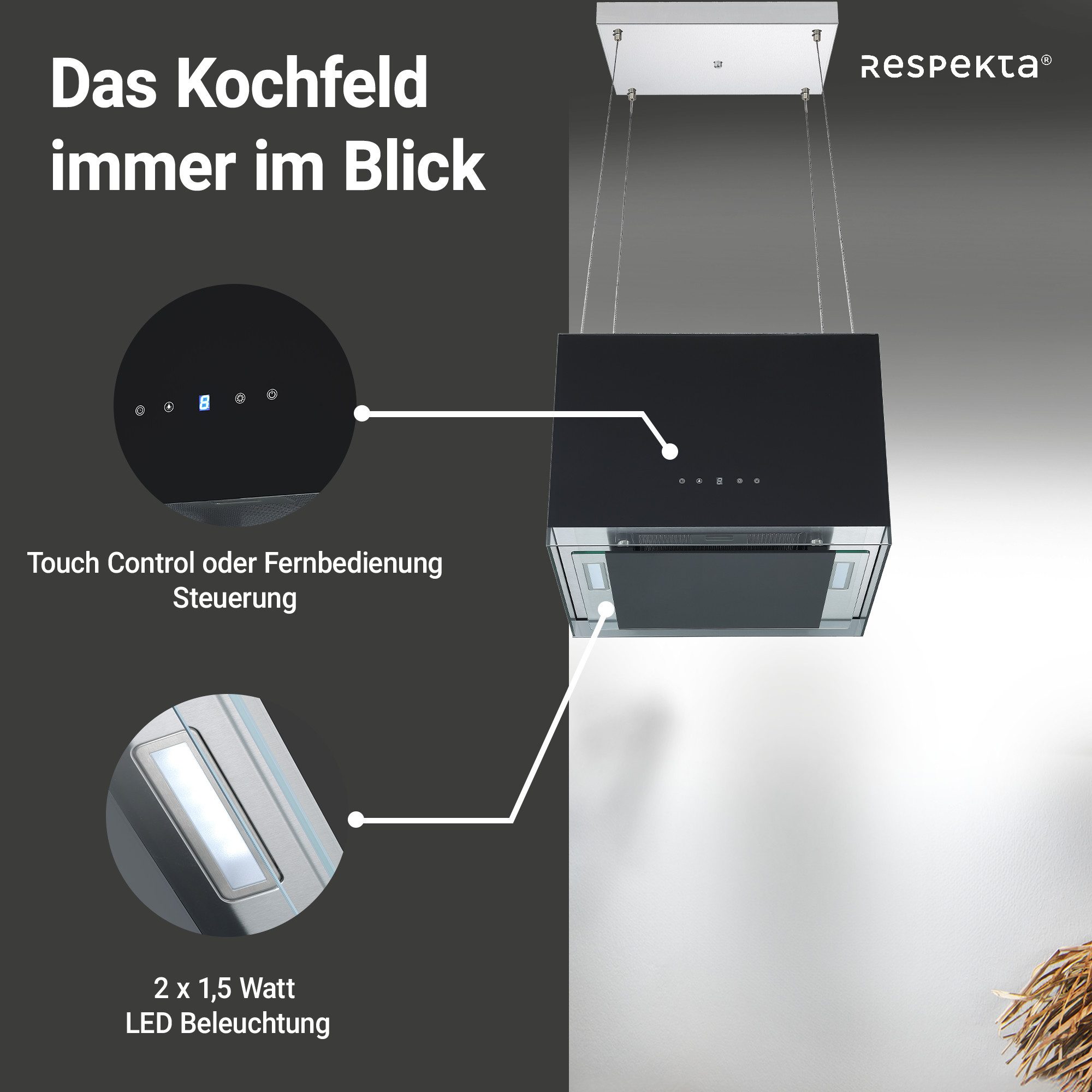 RESPEKTA Inselhaube Centa Centa, EEK: A+; LED-Beleuchtung; Fernbedienung