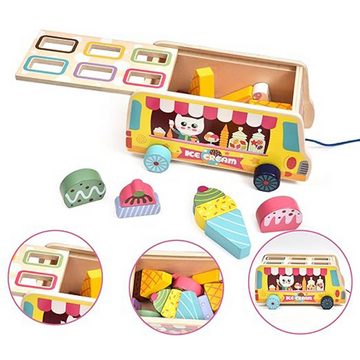 Novzep Lernspielzeug Hölzernes Eiswagen-Spielzeug für Kleinkinder, Montessori-Sortier, und Stapelspielzeug, 28-teiliges magnetisches Eiscreme-Spielzeug