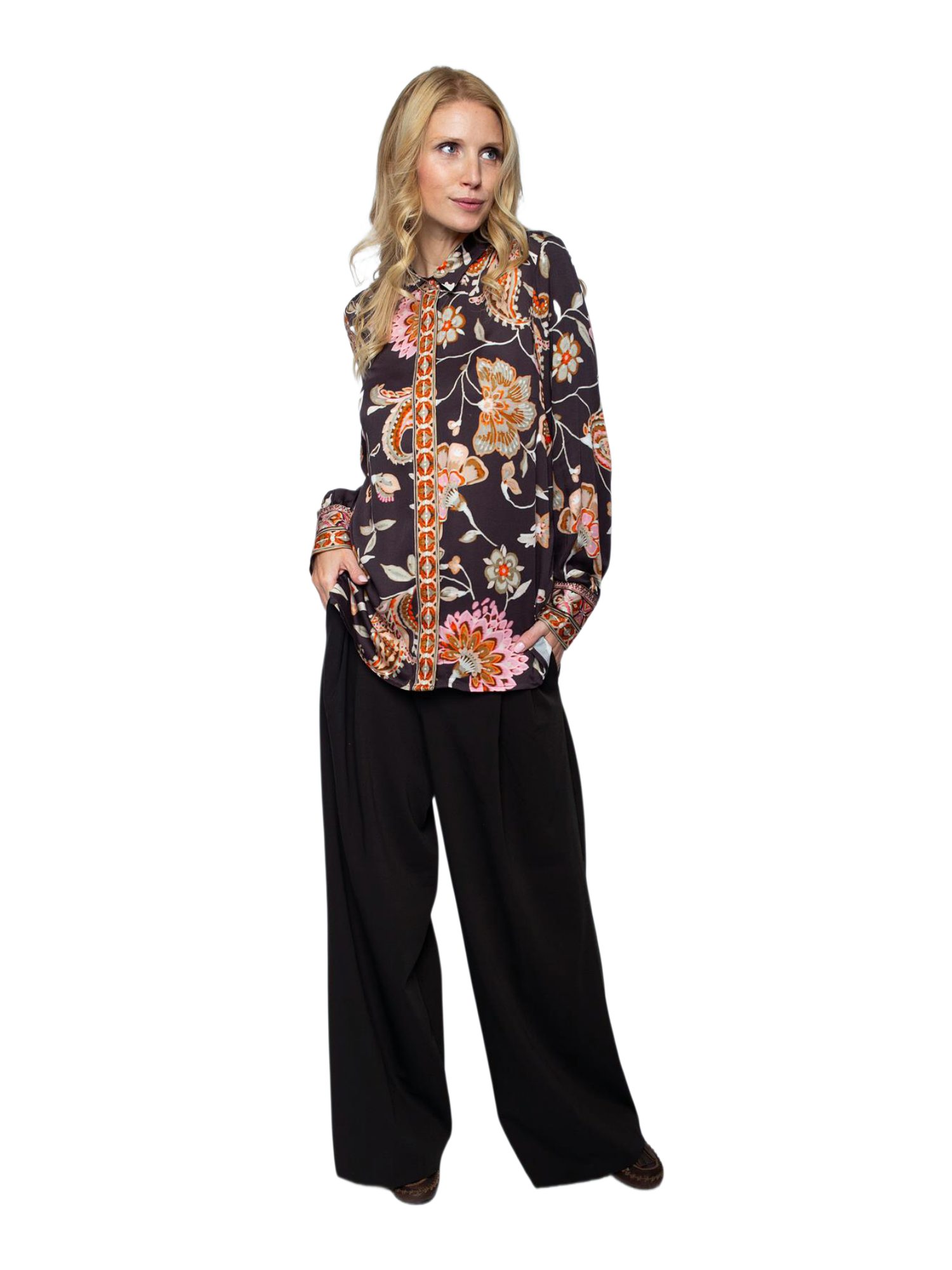 Emily Van Den Bergh Blusenshirt bunt,Festlich,Viskose,Floral,Umlegekragen,Lang,Regular Fit