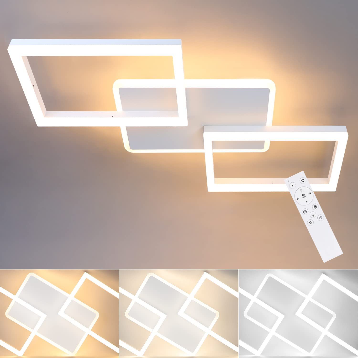Deckenleuchten Dimmbar, ZMH Schlafzimmer Rahmen LED Rautenförmige Weiß integriert, fest Tageslichtweiß, 48W