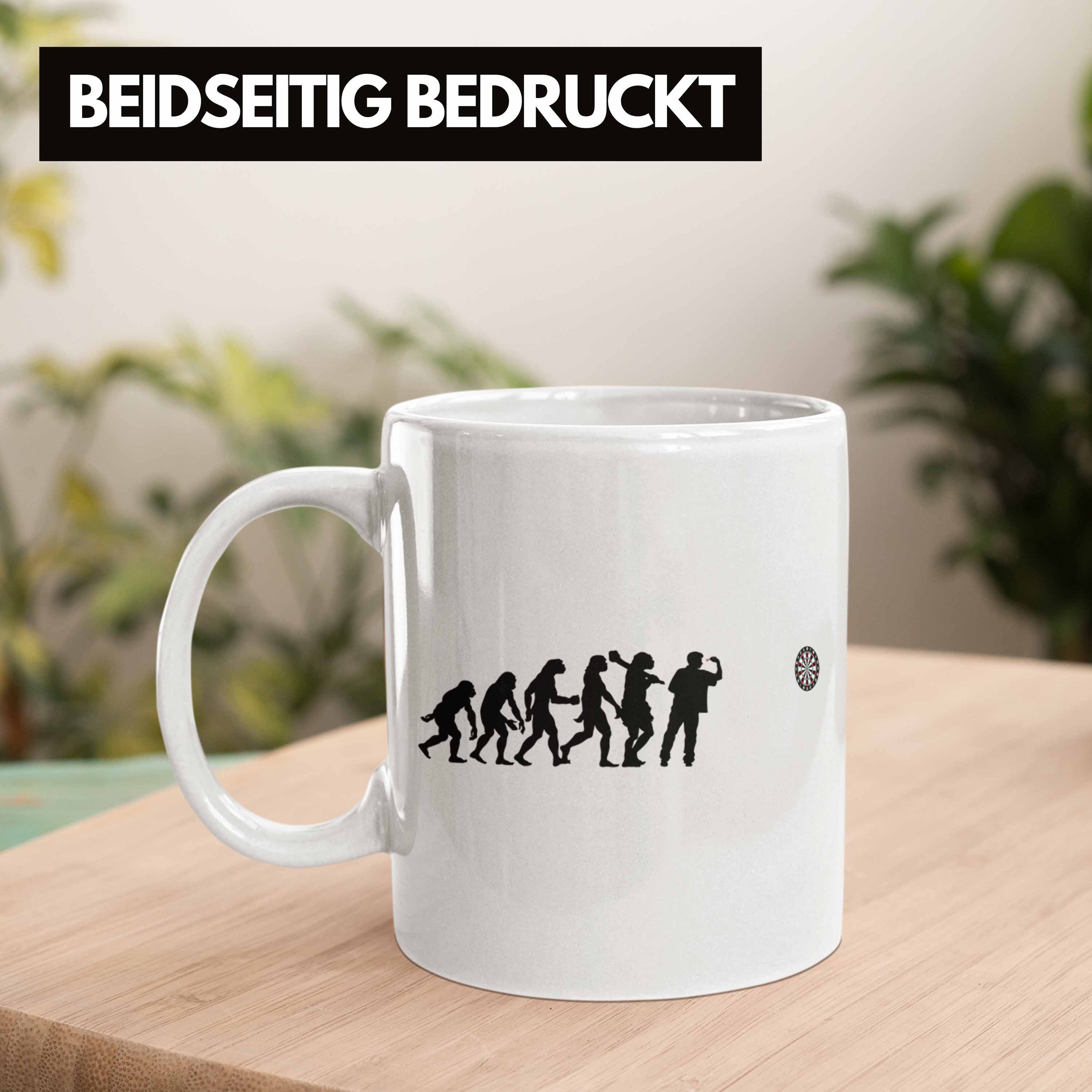 Trendation Tasse Trendation Weiss Dart - Tasse Dartpfeil Männer Geschenkidee Evolution Spruch Dart-Spieler