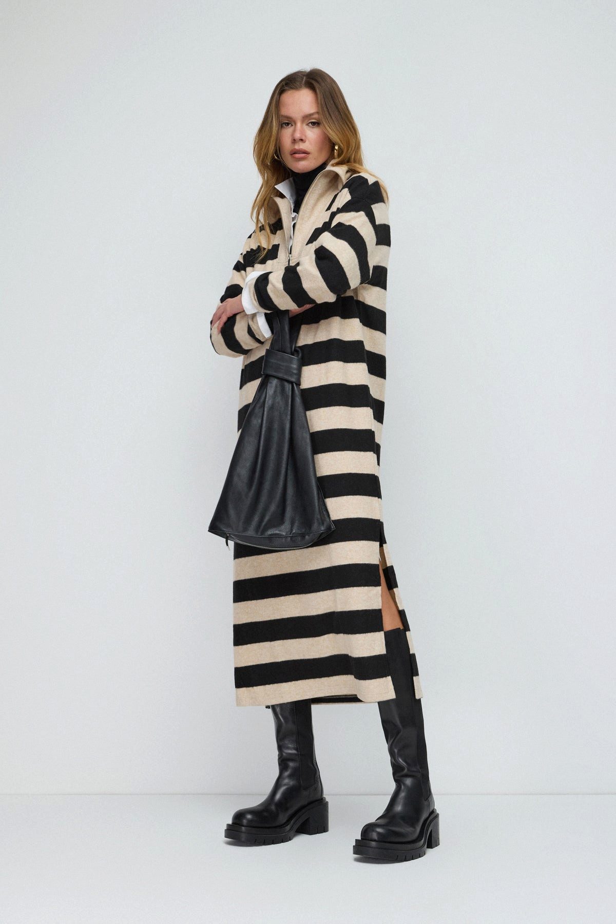 No Matter What Minikleid Gestreiftes Beige Schwarz Oversized Kleid günstig online kaufen