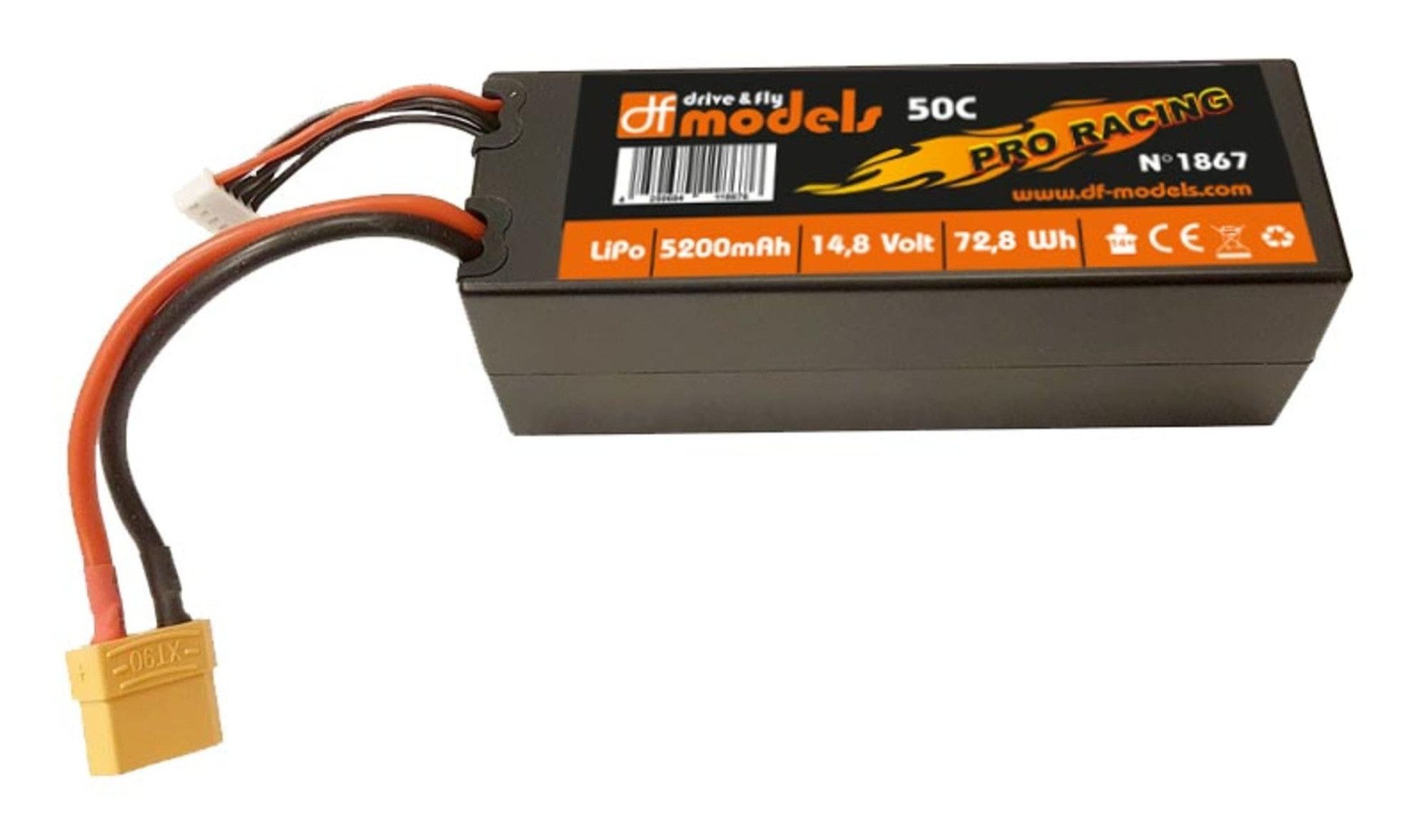 DF-Models RC-Quadrocopter DF Models Lipo Akku 4S 14,8V 5200mAh 50C XT90