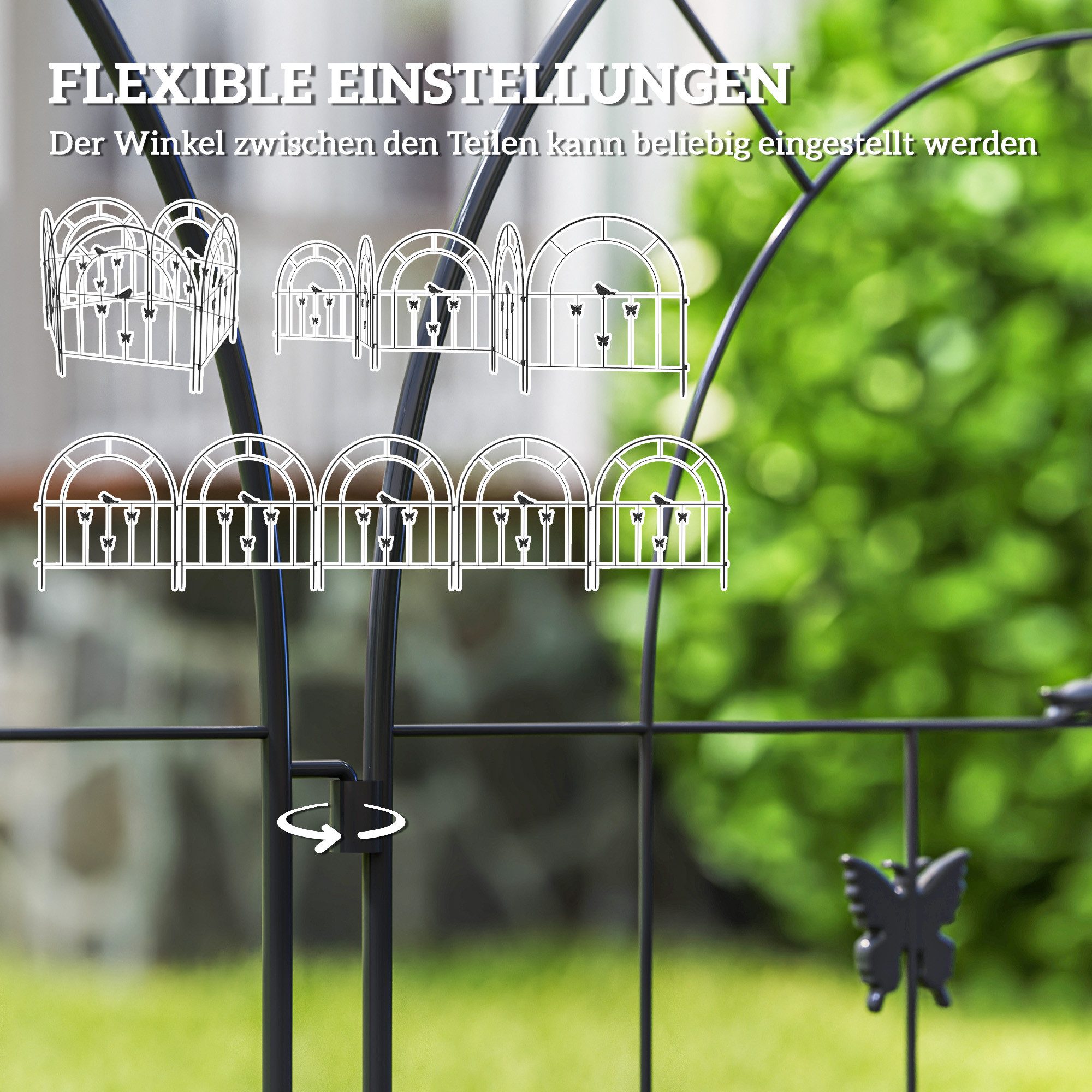 Outsunny Gartenzaun Zaunelemente Hundezaun Oberbogen Zaun für Hunde, (Zaun aus Stahl, 5-St., Dekorativer Gitterzaun Set), für Garten Blumenbeete Tierbarriere Au – Bild 5 von 5