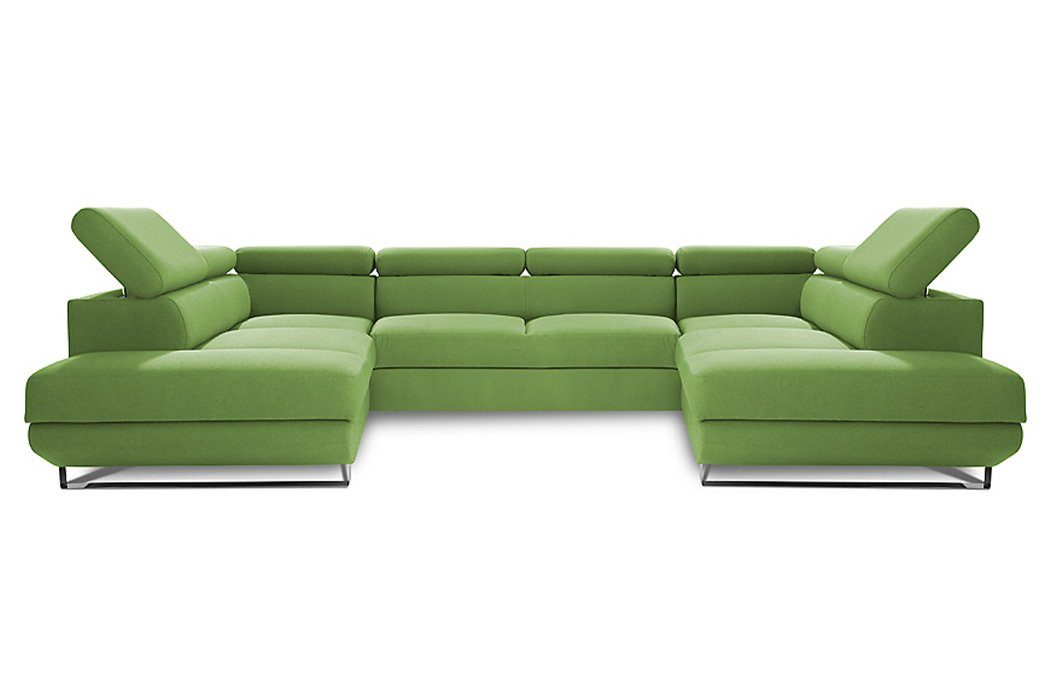 JVmoebel Ecksofa Wohnlandschaft Ecksofa Stoff U-Form Couch Design, Made in Europe Grün