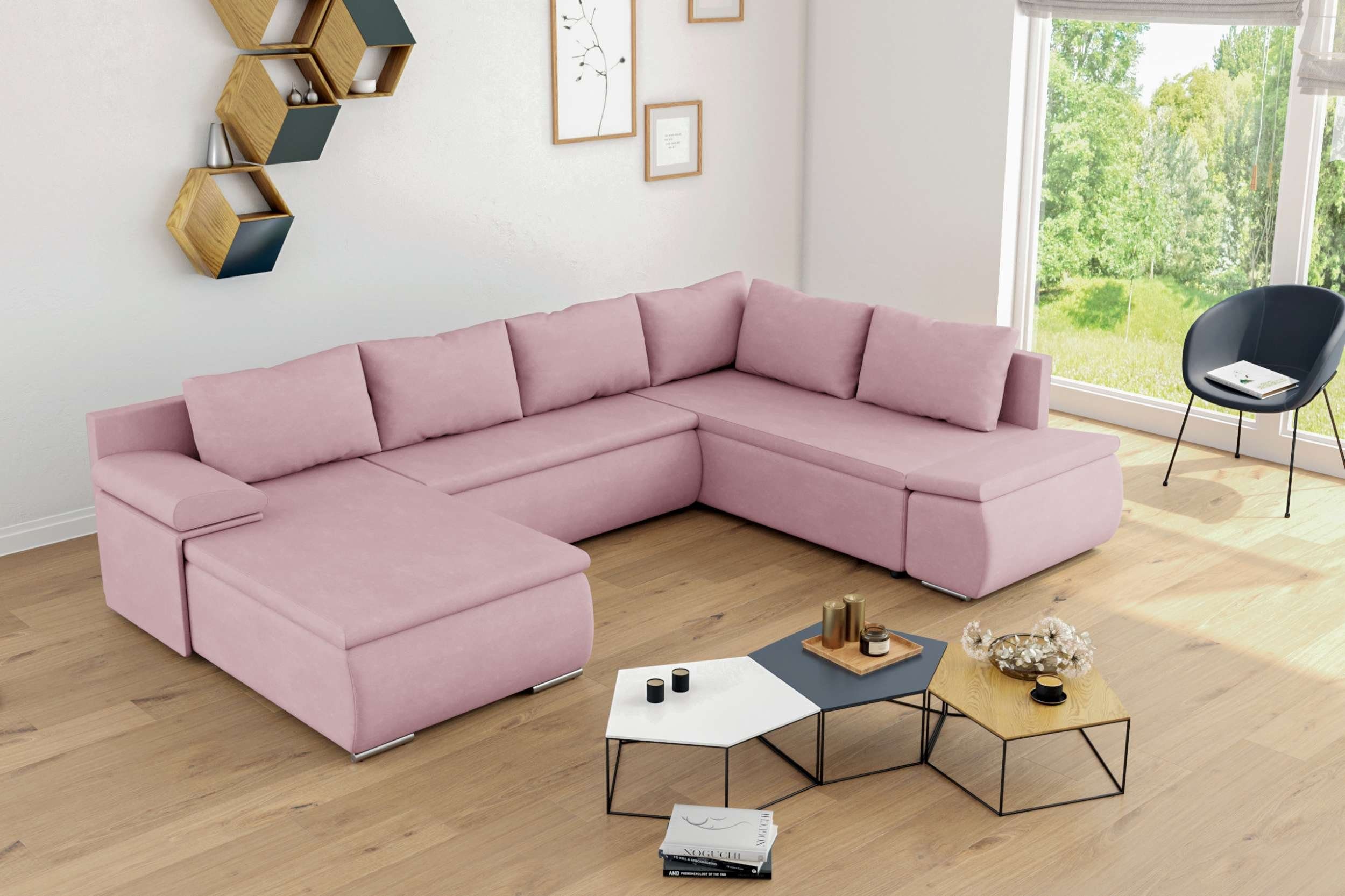 Wellenfederung Nessi, Bettfunktion Design, mit und im links Sofa, Raum Modern mane rechts Wohnlandschaft Bettkasten, oder frei mit U-Form, bestellbar, stellbar, Stylefy