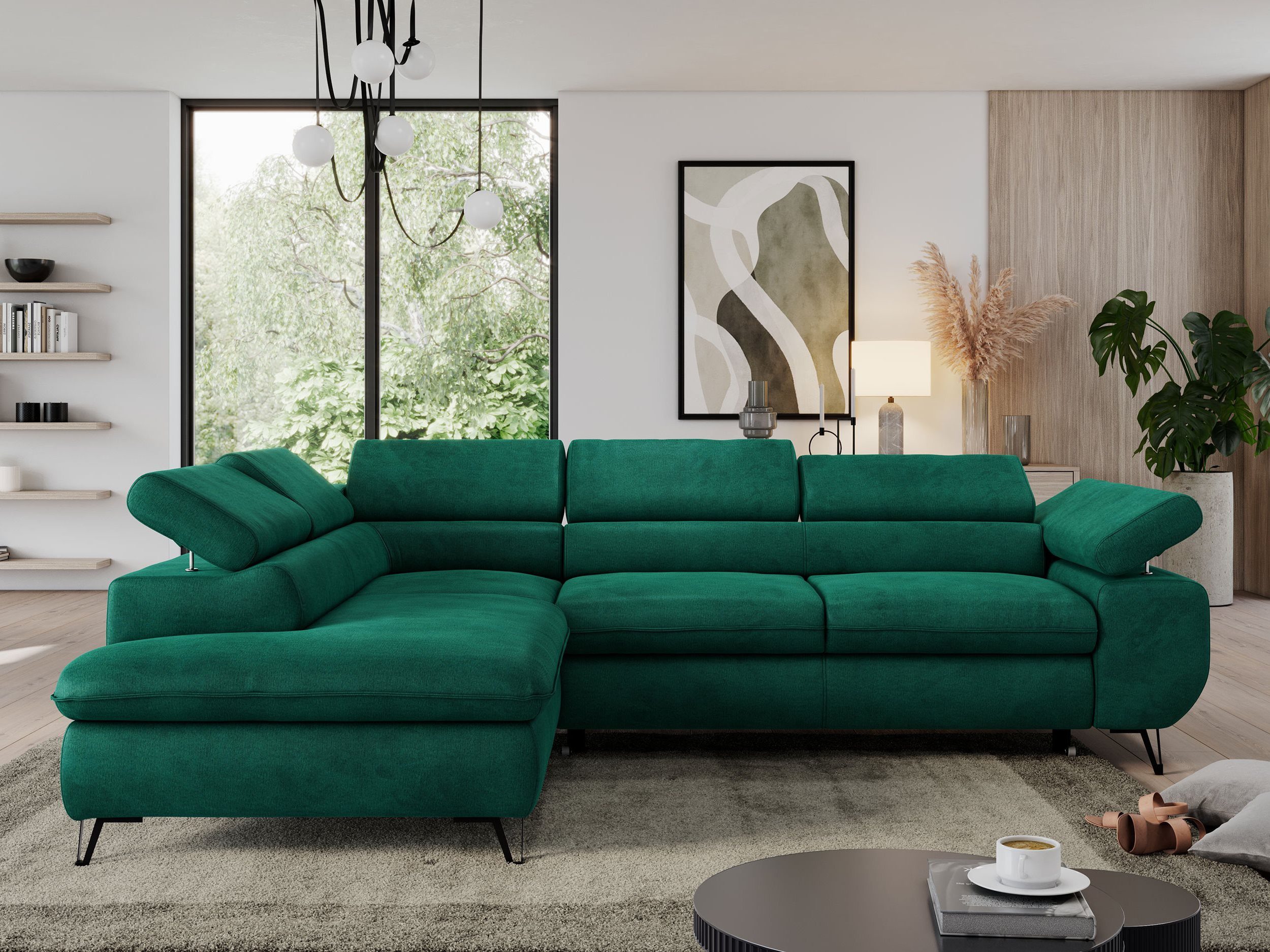 Ecksofa PEDRO L Velvet Hydrophob Dunkelgrün Monolith - Einrichtungsbeispiel