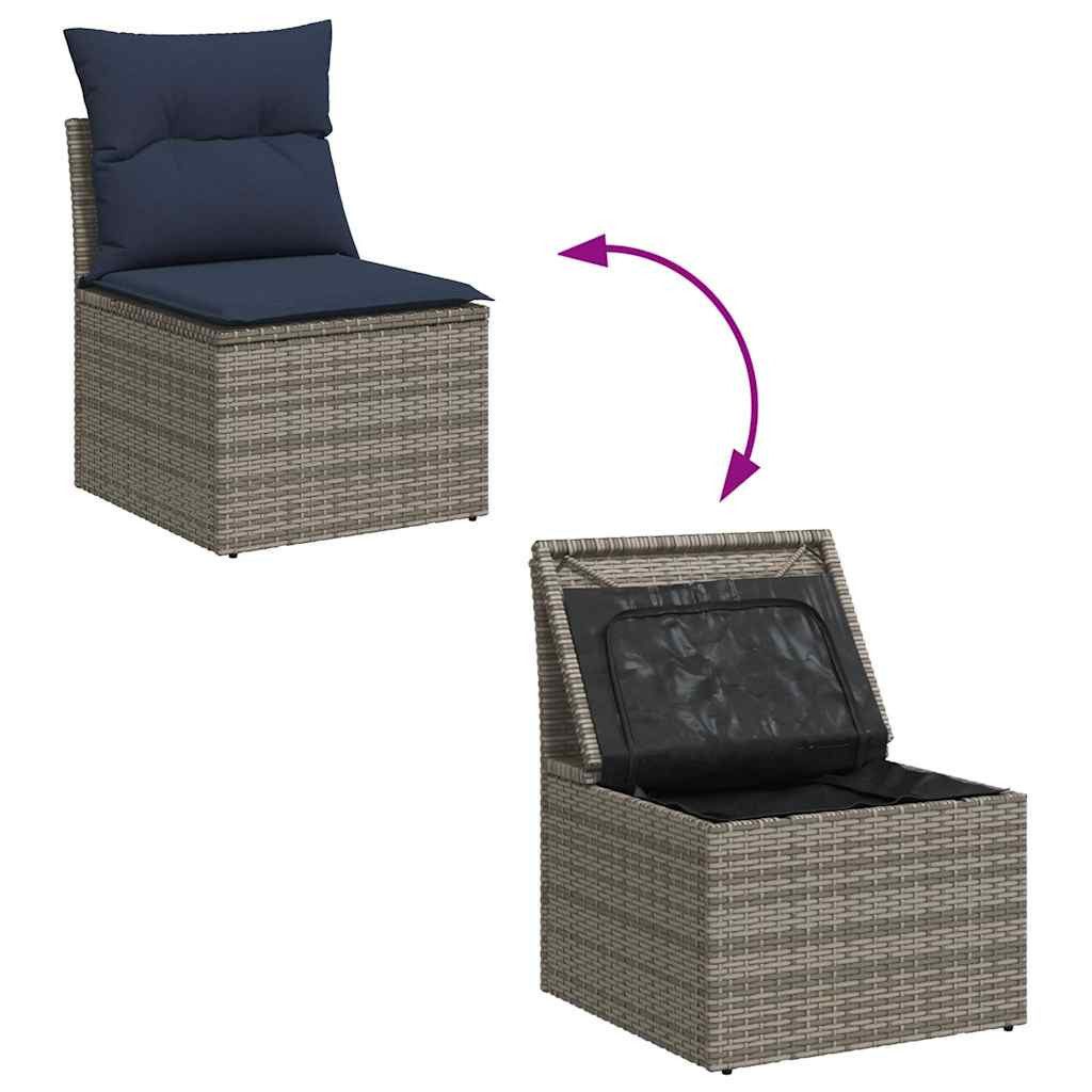 vidaXL Gartenlounge-Set 6-tlg. Garten-Sofagarnitur mit Kissen Grau Poly Rattan, (1-tlg)