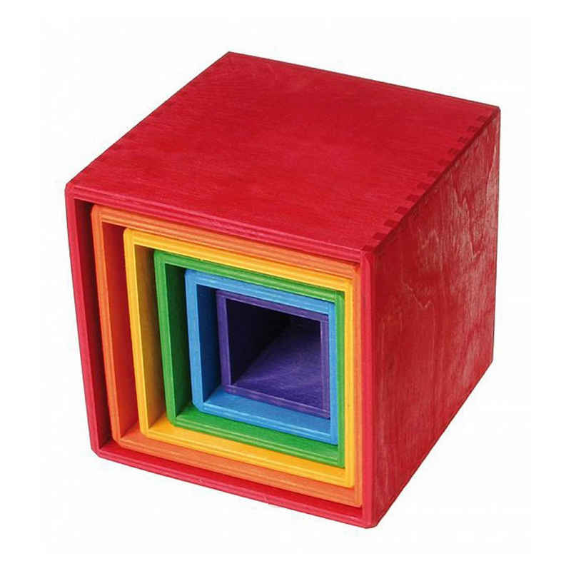 GRIMM´S Spiel und Holz Design Spielbausteine Holzbausteine Großer Kistensatz Regenbogen bunt 6 Teile