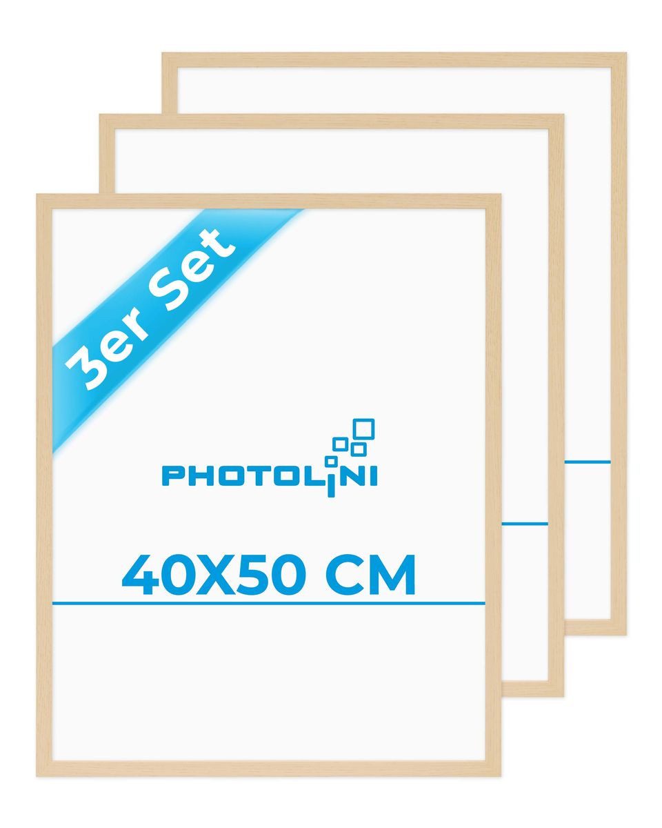 PHOTOLINI Bilderrahmen 3er Set modern mit bruchsicherem Acrylglas, Holz MDF, Fotos & Poster, für 3 Bilder (3er Set), Posterrahmen 40x50 cm zum Aufhängen