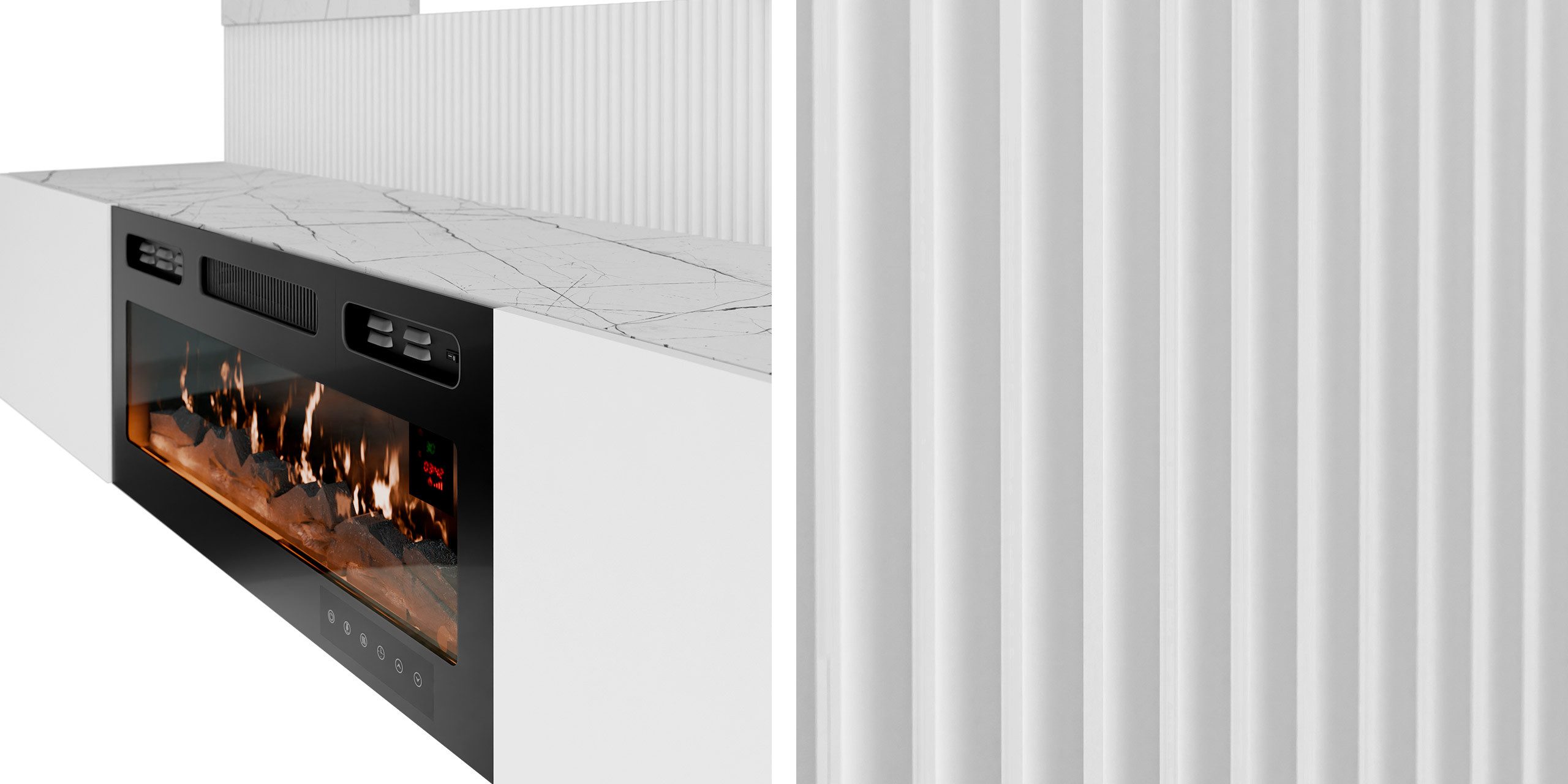 MIRJAN24 Wohnwand Deromi V mit Kamin, (4er-Set, TV-Lowboard mit Wandpaneel, 2x Hängeschrank), Realistische LED-Flamme, Push to open – Bild 4 von 5