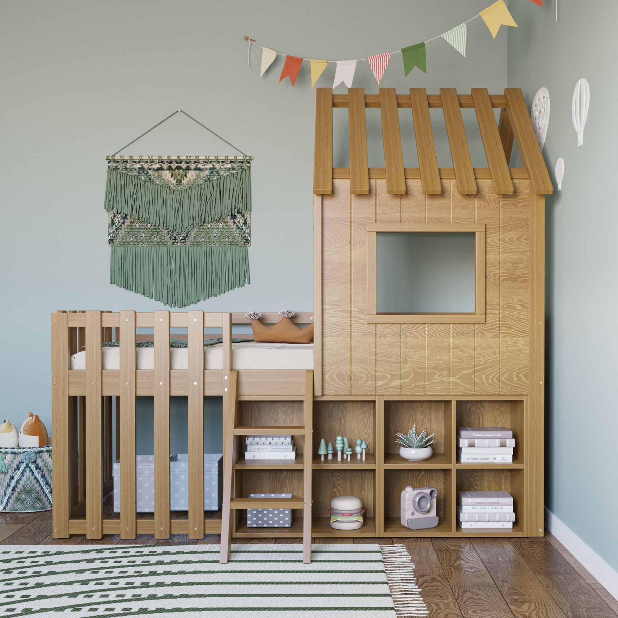 OKWISH Kinderbett Hochbett Holzbett (mit Fenster günstig online kaufen
