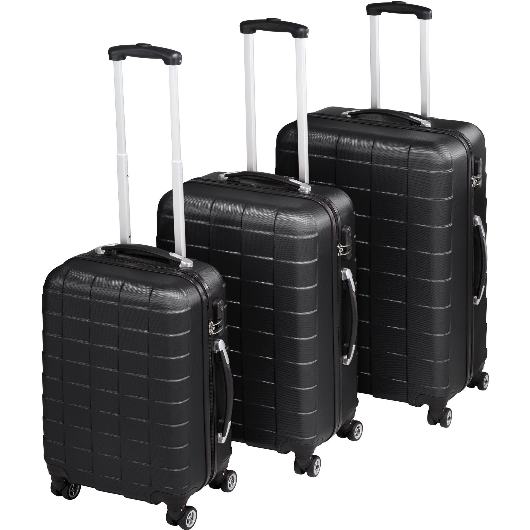 tectake Trolley Trolley Set 3-tlg. aus Hartschale, 4 Rollen, erweiterbar schwarz