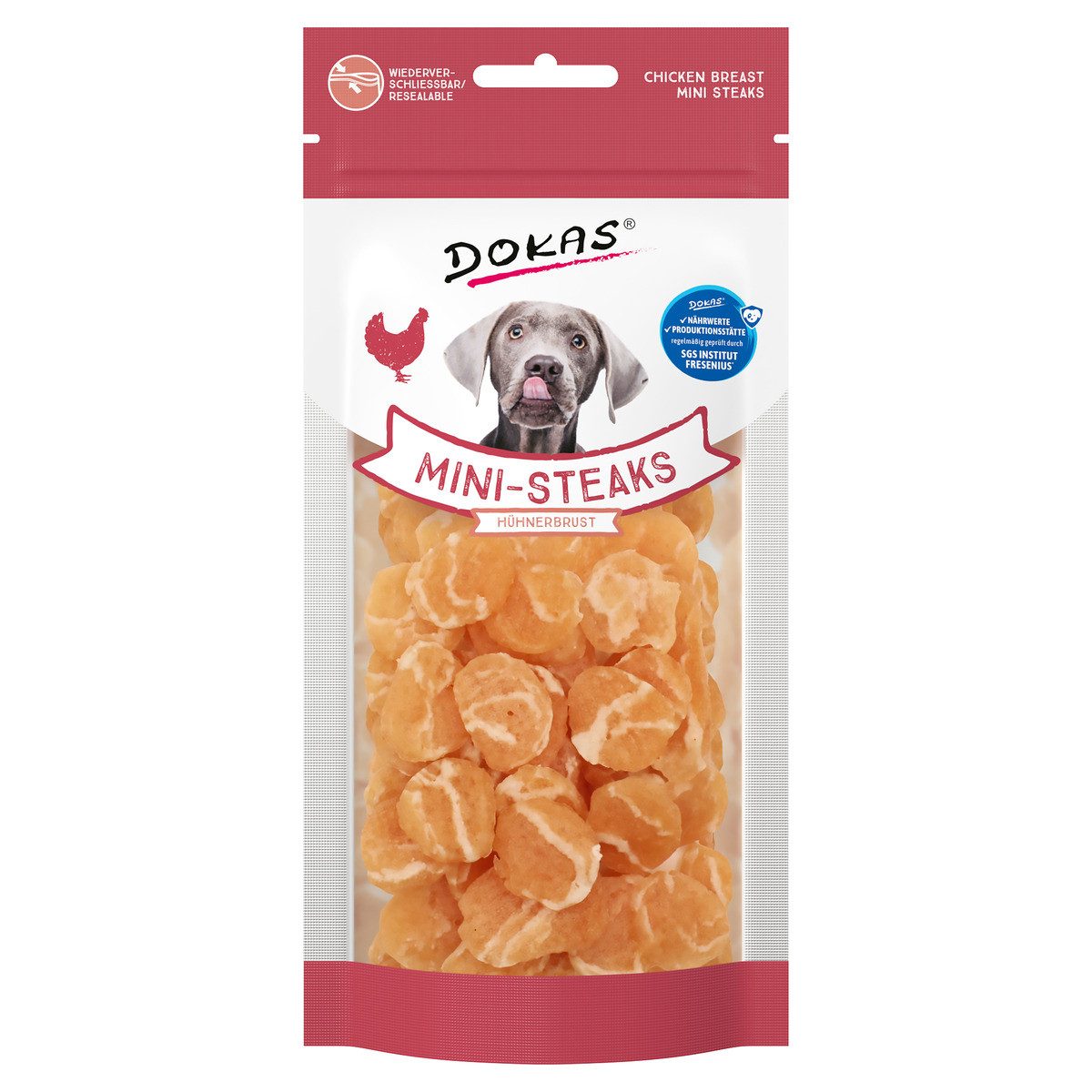 Dokas Mini-Steaks mit Hühnerbrust 50 g, Snack für: Hund von Dokas