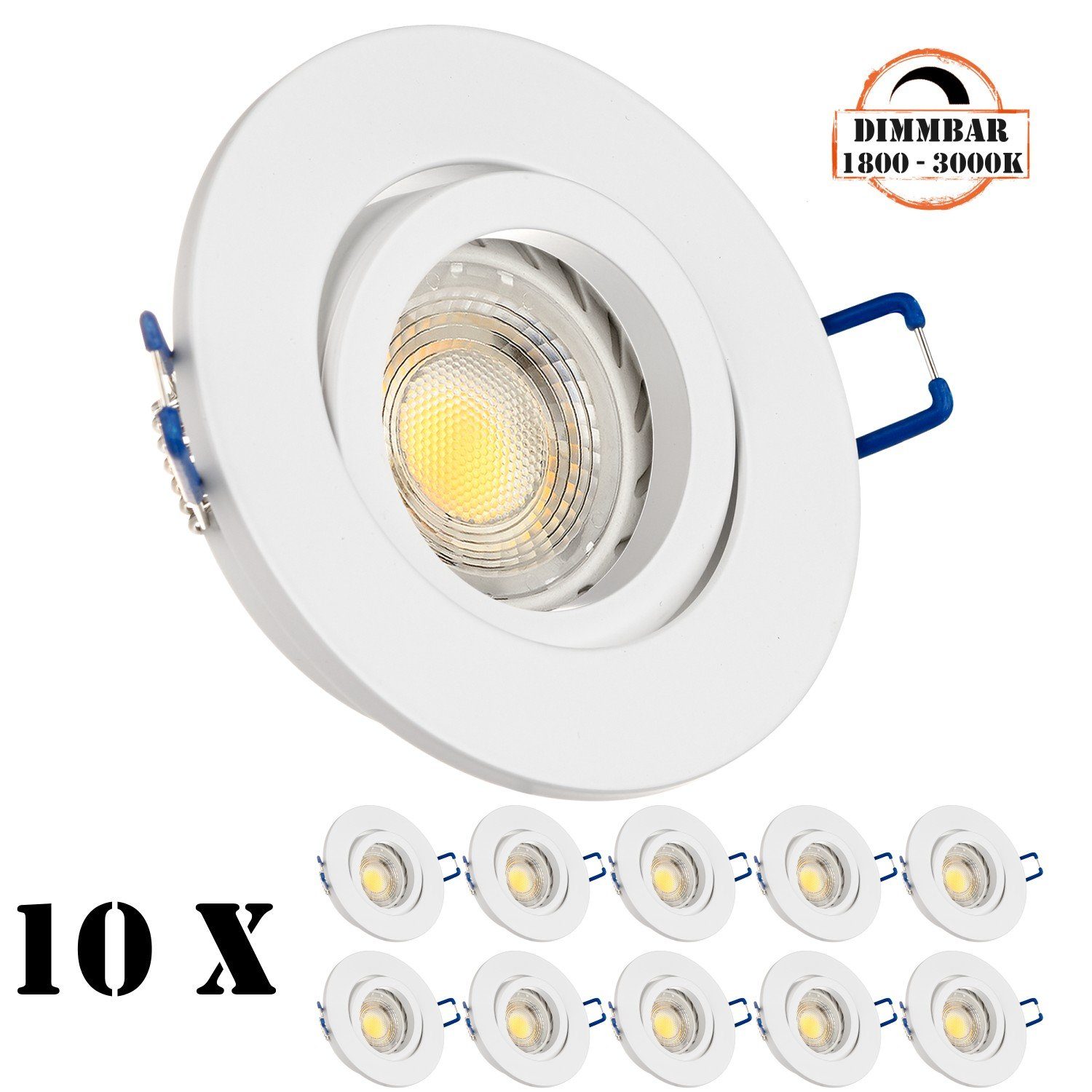 10er Einbaustrahler in weiß LED LEDANDO von GU10 Set Einbaustrahler matt mit 5,5W LED LEDANDO LED