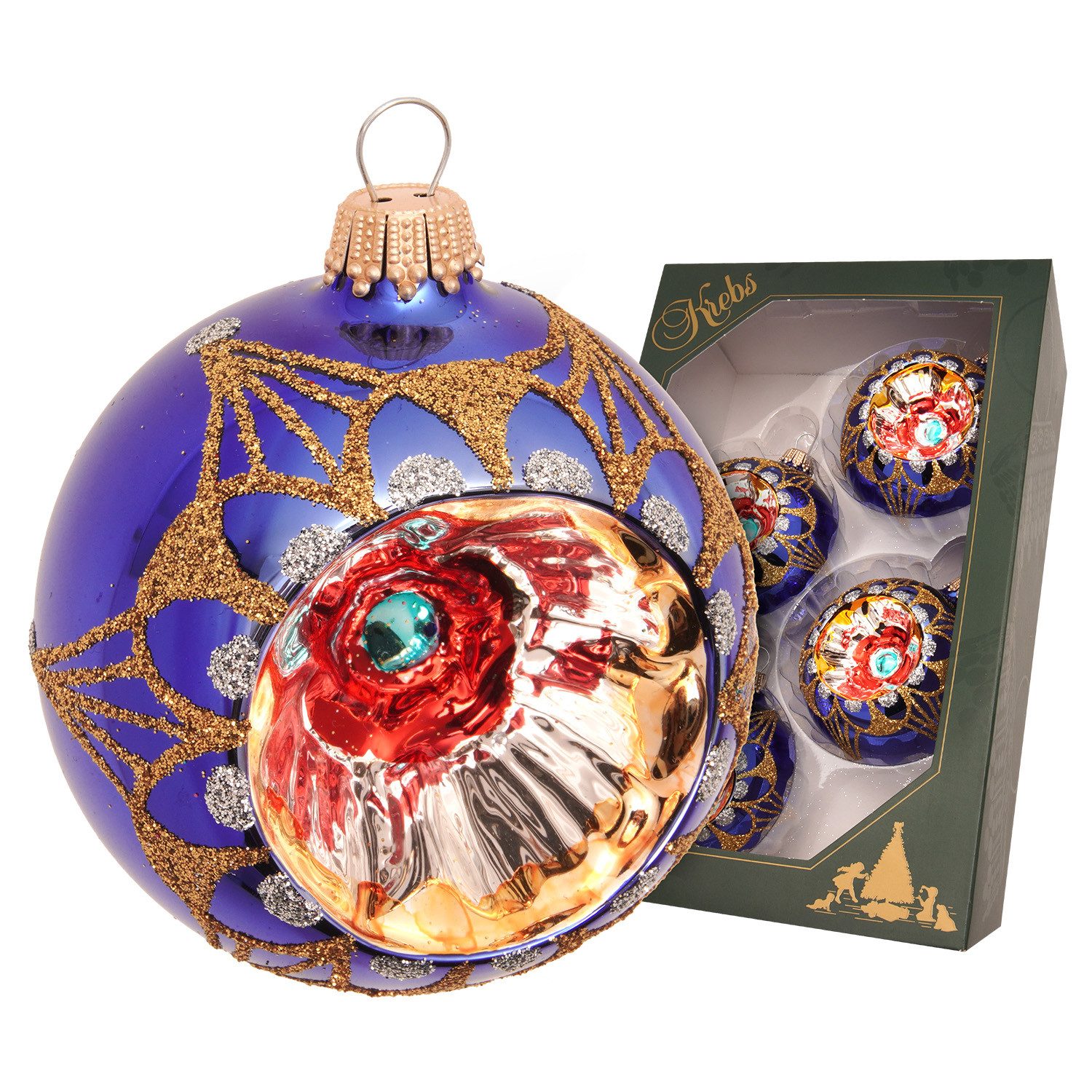Krebs Glas Lauscha Weihnachtsbaumkugel Weihnachtskugeln Reflex Blau 7cm (4 St), Glas