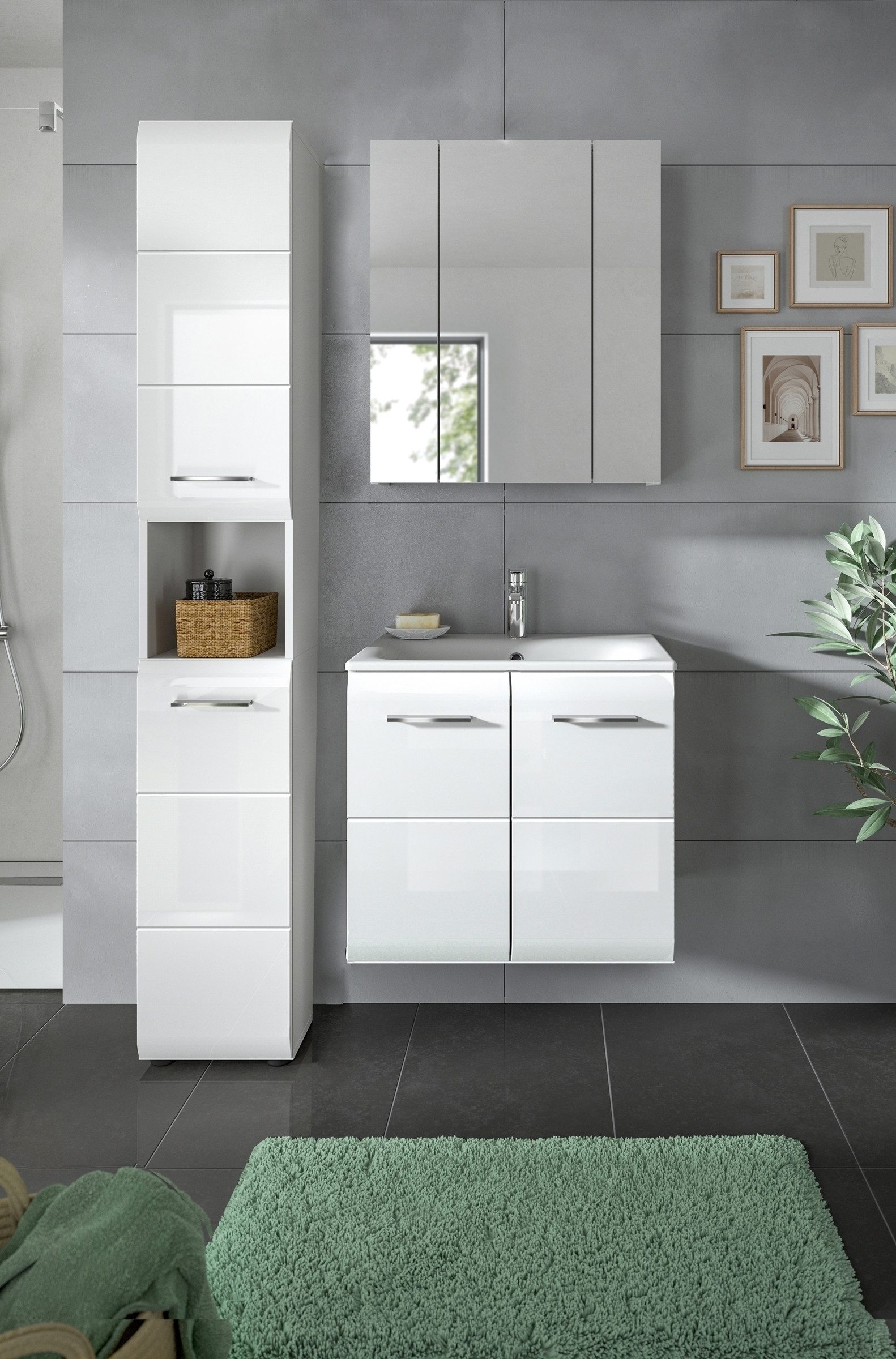 freiraum Badezimmer-Set Ice, in Weiß / Weiß Hochglanz - 105x185x46cm (BxHxT)