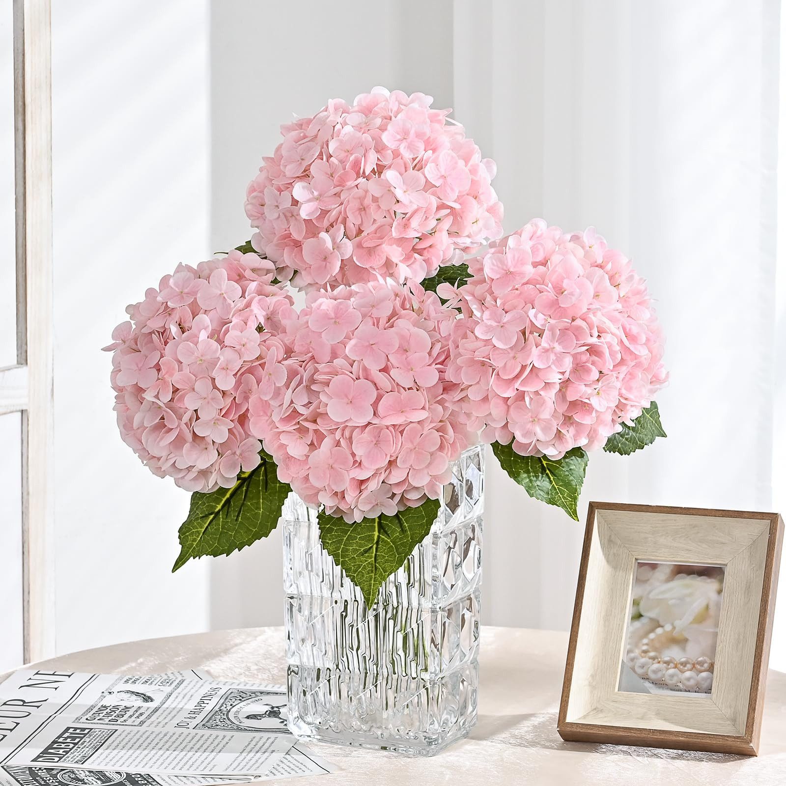 Kunstblumenstrauß 4Pcs Seiden Hortensie Künstliche Blumen Realistische Hortensie, Agger, Höhe 45 cm Blumen Bouquet für Hochzeiten Party Büro Home Decor