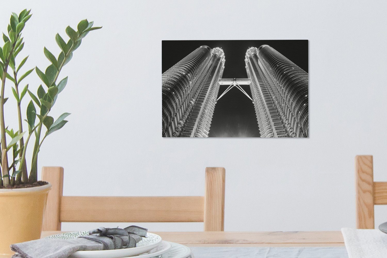 30x20 Aufhängefertig, - schwarz cm weiß, Leinwandbild St), Lila (1 Towers den Wandbild OneMillionCanvasses® Leinwandbilder, und Wanddeko, Farbton Petronas über