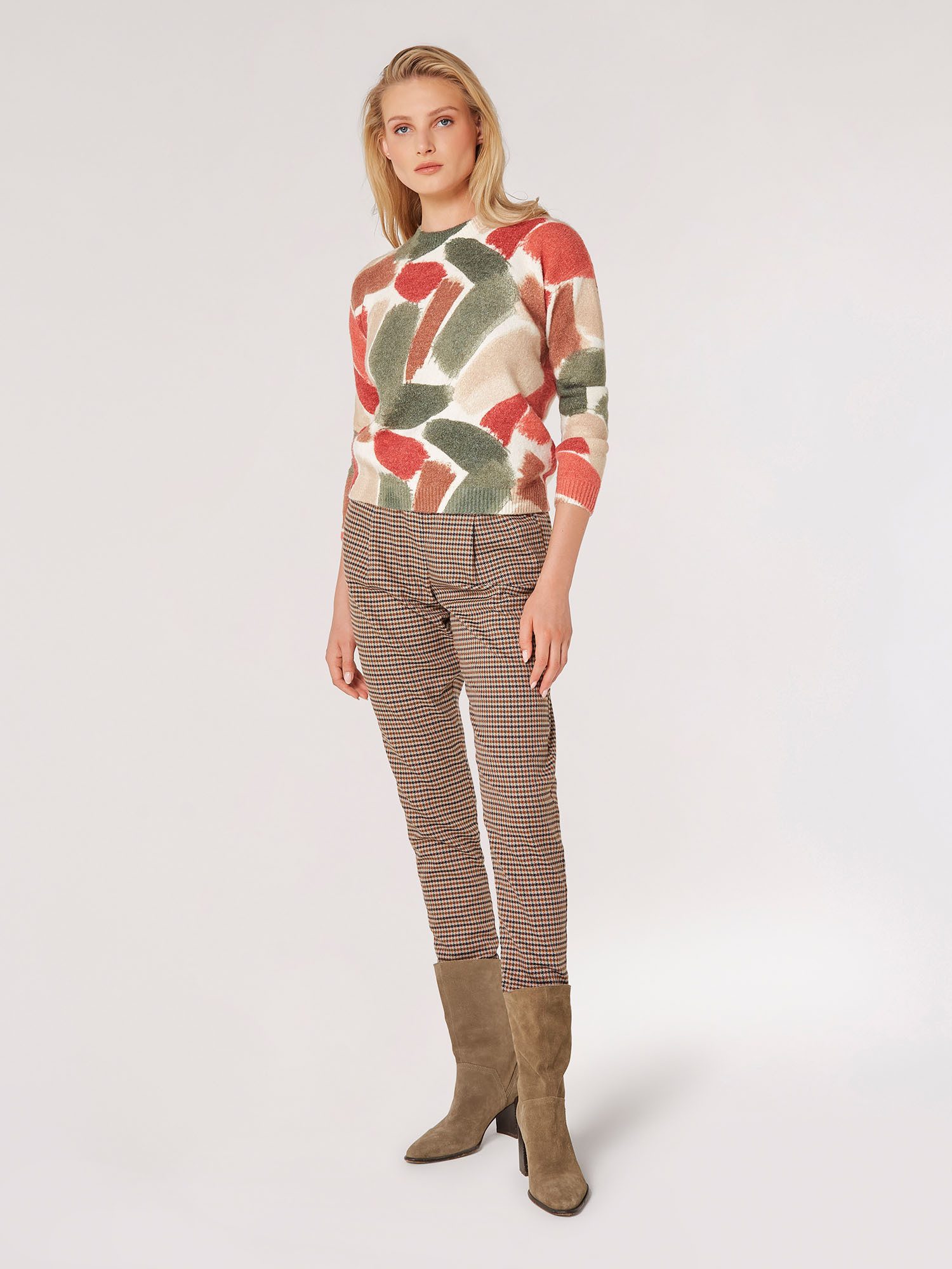 Apricot Strickpullover Kurzpullover mit Pinselstrichmuster