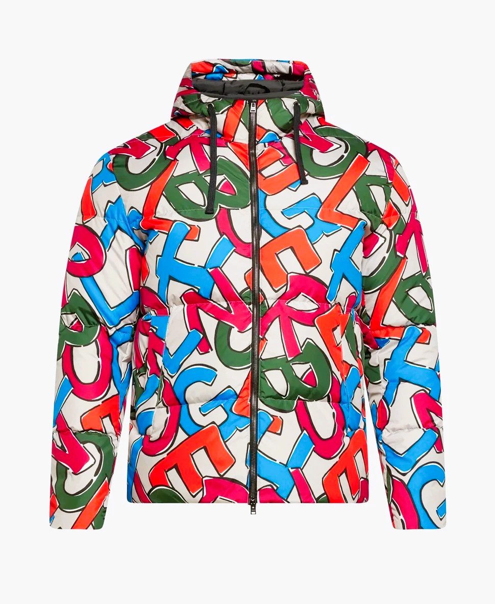 HERNO Steppjacke HERNO Jacke, Herno Herren Logo Schrift Drück Mehrfarbig Steppjacke Mit Kapuze, Logo Schrift Drück