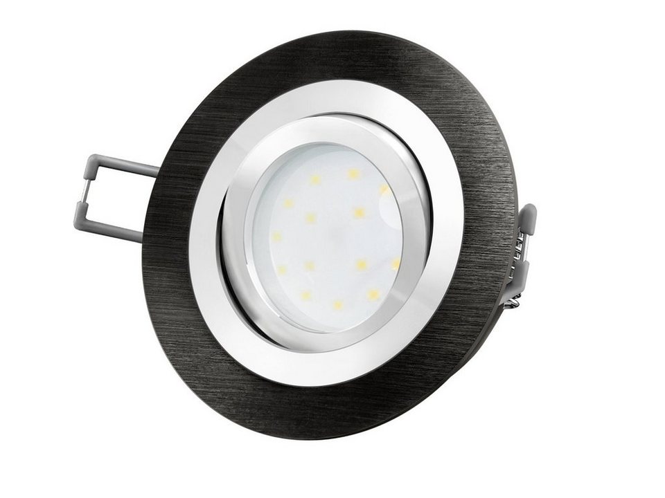 SSC-LUXon LED Einbaustrahler RF-2 LED-Einbauspot rund flach Alu schwarz  gebuerstet, LED-Modul 230V, Neutralweiß