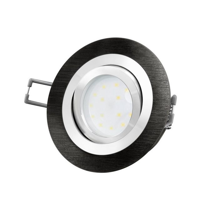 SSC-LUXon LED Einbaustrahler RF-2 LED-Einbauspot rund flach Alu schwarz gebürstet LED-Modul 230V 5W neutral weiß 4000K Neutralweiß
