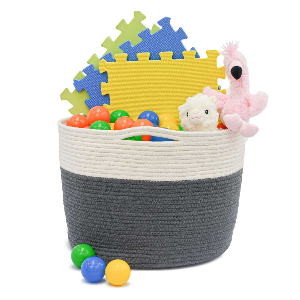 DuneDesign Aufbewahrungskorb 35L Baumwollkorb rund - Ø39x30 Seilkorb - Kinderzimmer Spielzeugkorb, Weicher Wäschekorb - Babyzimmer Windelkorb - Formstabiler Deko-Korb