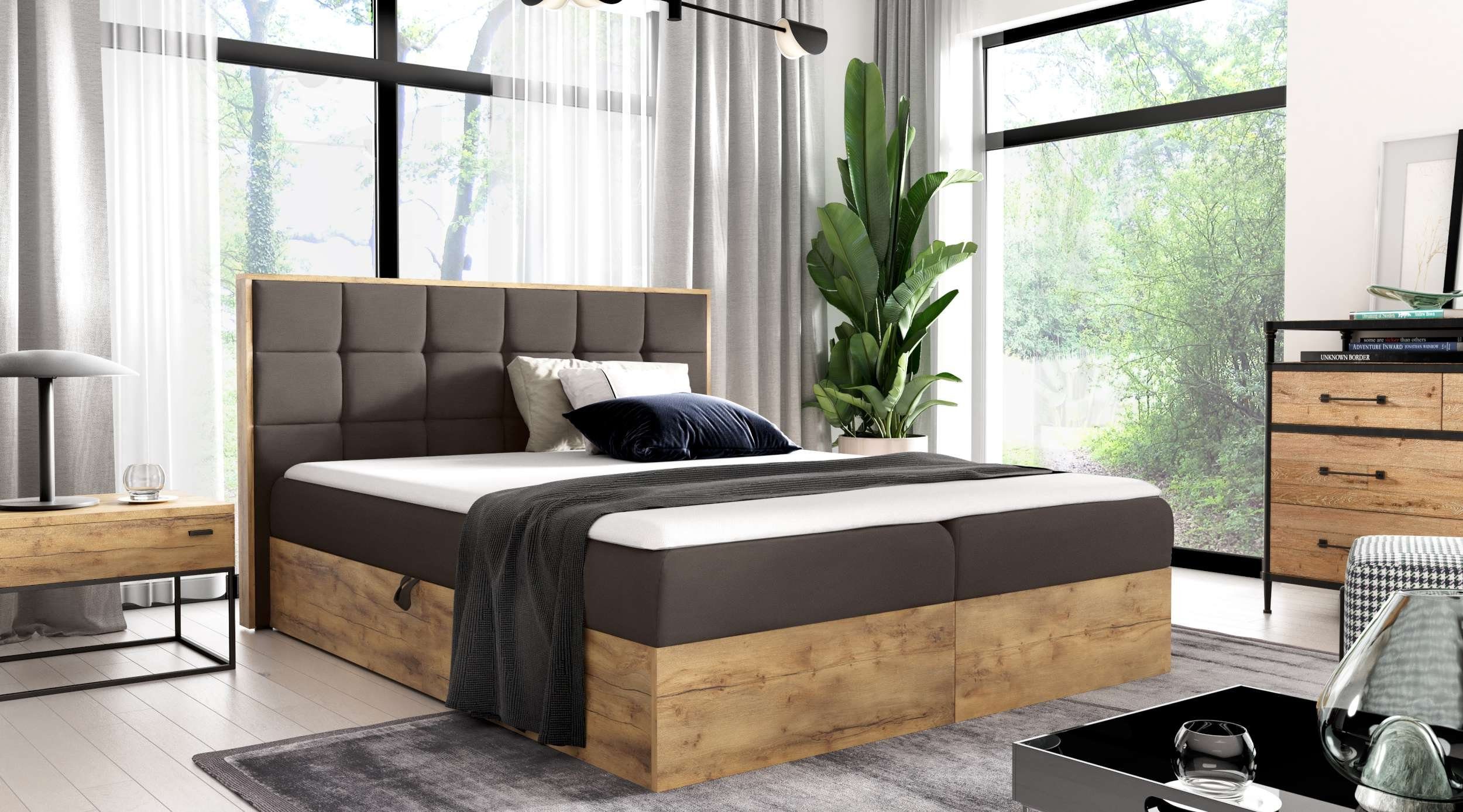 99rooms Boxspringbett Florida (Schlafzimmerbett, Bett), 120/140/160/180/200x200, Bonellfederkern Matratze, Topper, Bettkasten