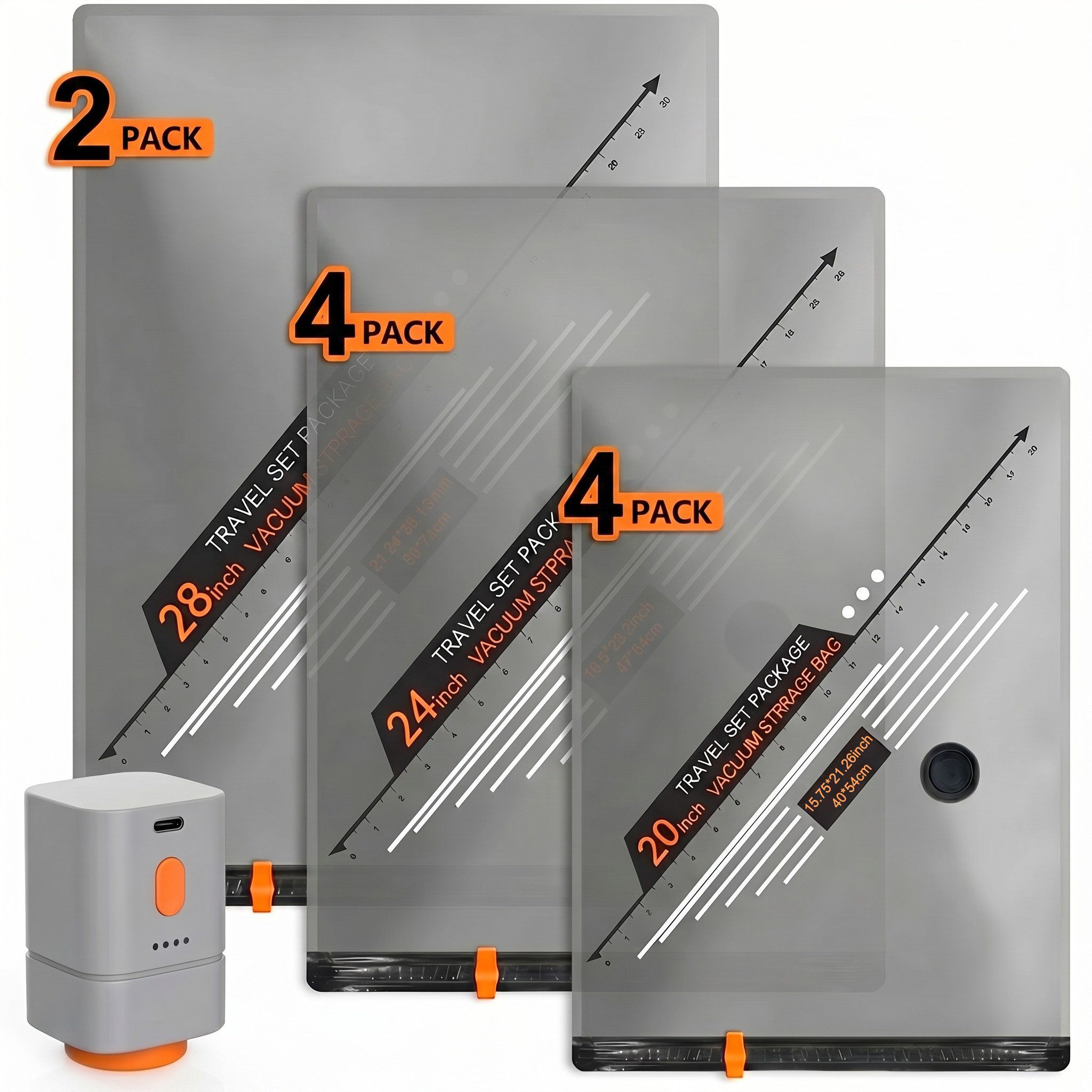 Futicare Kofferorganizer Set mit kabelloser Akku-Vakuumpumpe (10-tlg., Vakuumbeutel in 3 Größen für Reise, Kleiderschrank & Aufbewahrung)