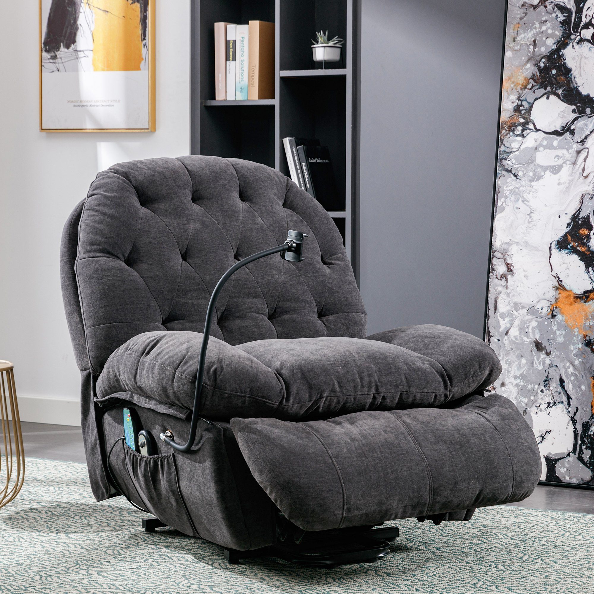 Odikalo Massagesessel Loungesitz Sessel gepolstert Liegestuhl Blau/Weiss/Grau Massagestuhl