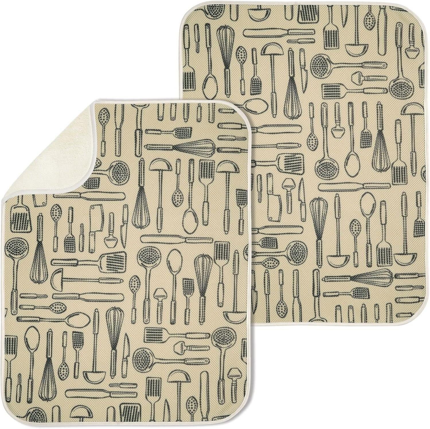 mDesign Aufbewahrungssystem Abtropfmatte 2er Set Mikrofaser XL Geschirrmatte mDesign elfenbein 6