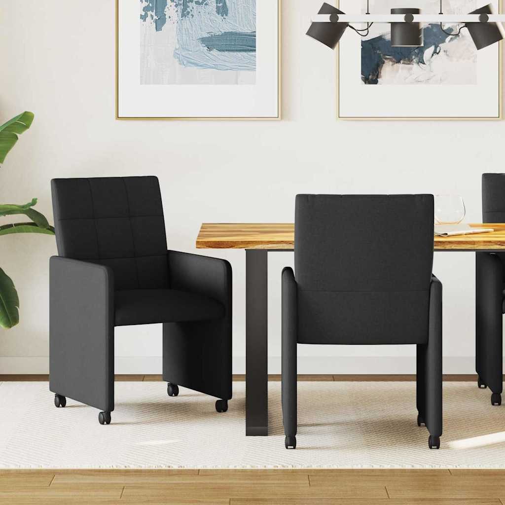 vidaXL Esszimmerstuhl Esszimmerstühle mit Rollen 2 Stk. Stoff Schwarz 58 x 65 x 94 cm (2 St)