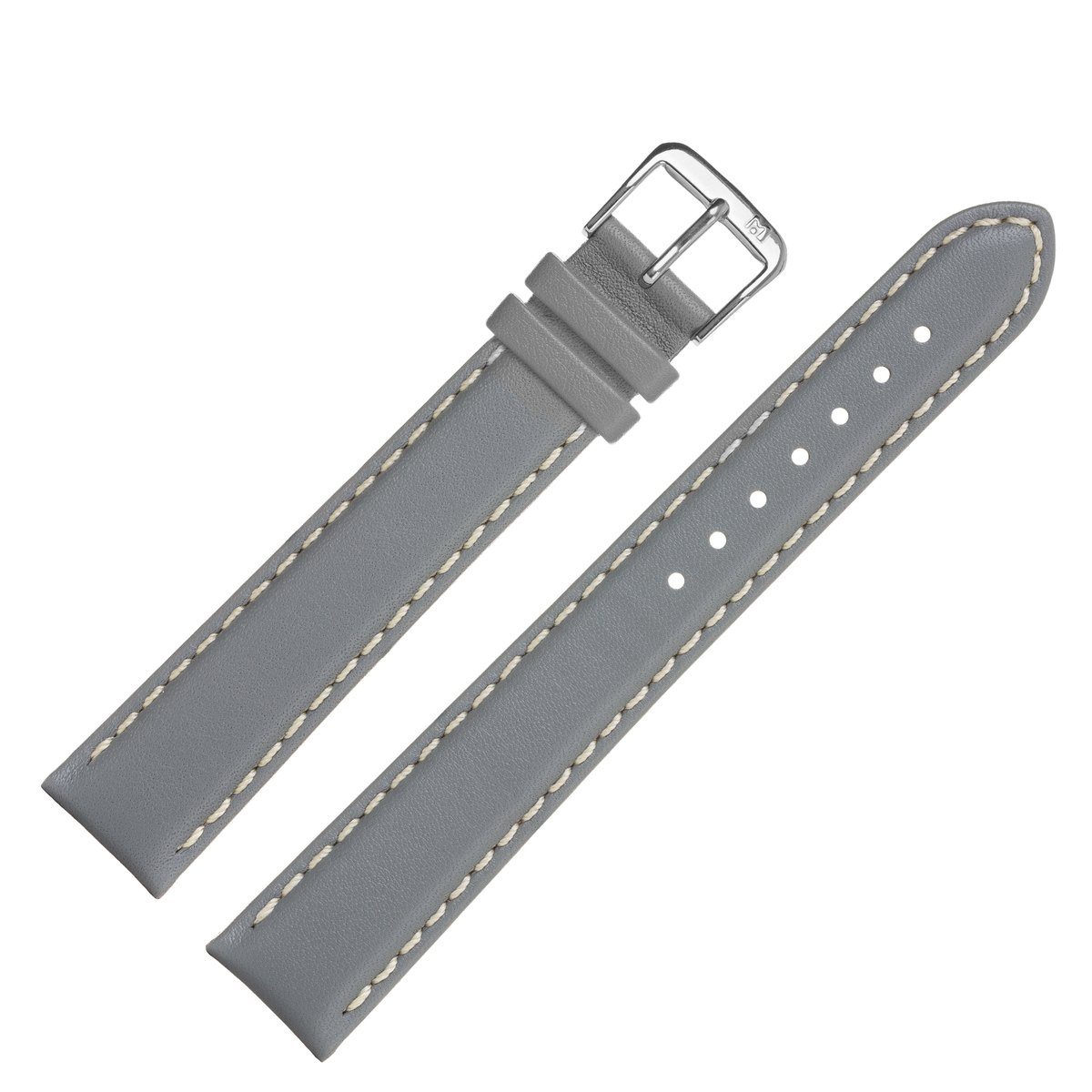 Leder XL MARBURGER extra lang Uhrenarmband 22mm Grau/Silber