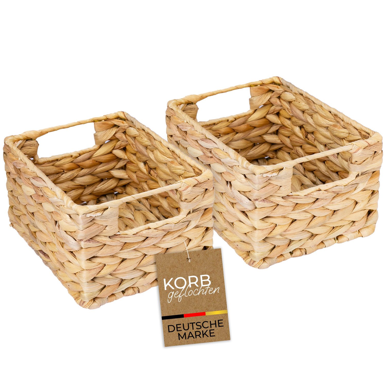 HMF Aufbewahrungskorb Aufbewahrungskorb geflochten aus Wasserhyazinthe, Korb mit (2 St., 2er Set), mit Tragegriffen für Badezimmer Küche und Wohnbereich, 22 x 17 x 12 cm