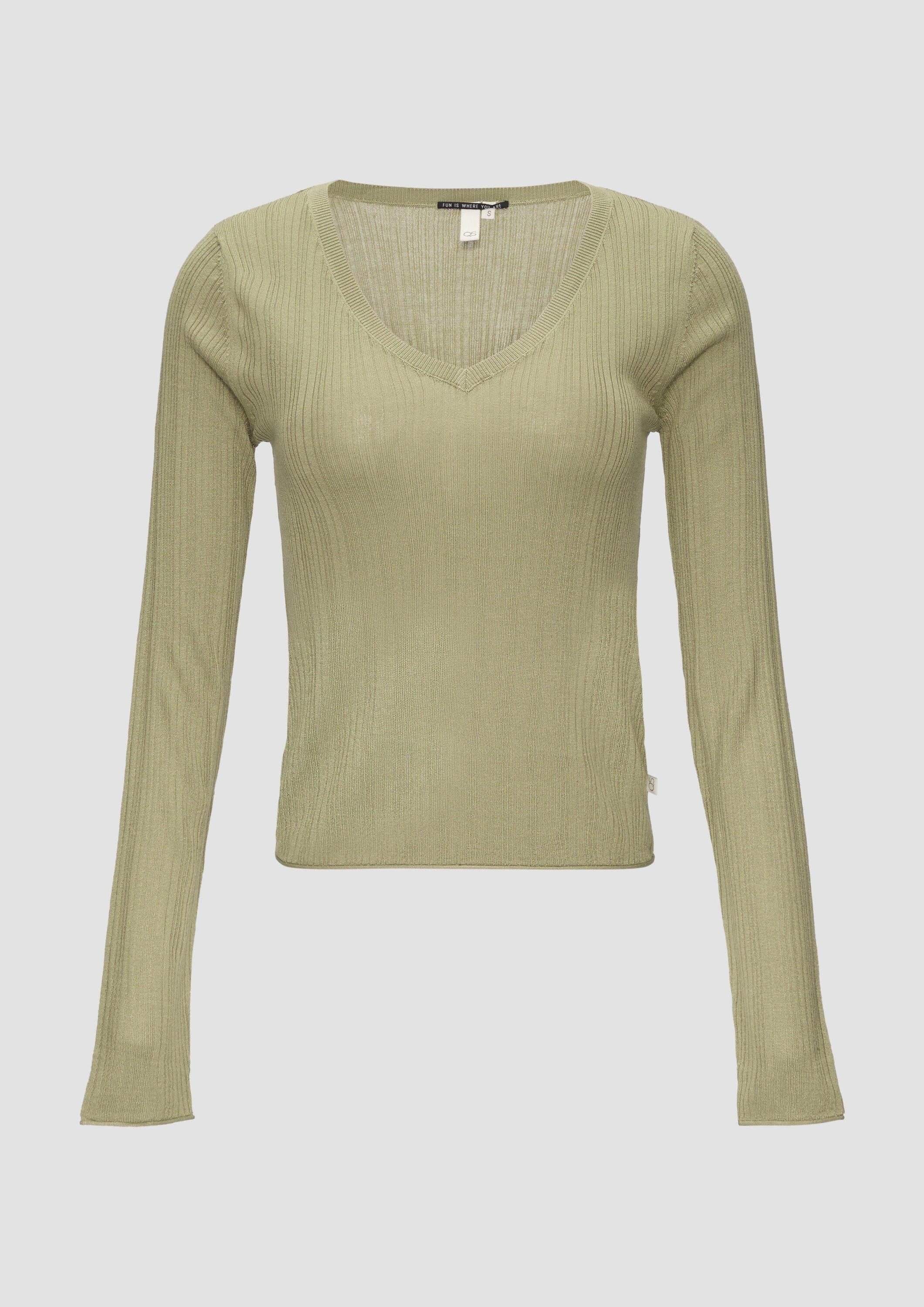 QS Longpullover Strickpullover Gerippter Feinstrickpullover aus Viskosemix