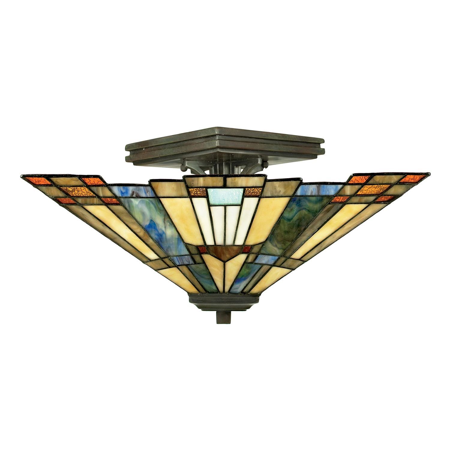 Licht-Erlebnisse Deckenleuchte ETERNO 6, ohne Leuchtmittel, Deckenlampe Esstisch Esszimmer Gelb Bronze E27 Glas Metall Tiffany