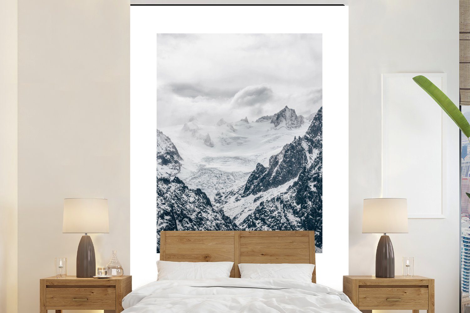 MuchoWow Fototapete Berge - Matt, St), (3 Frankreich Montagefertig Tapete Wohnzimmer, - bedruckt, Vinyl Wandtapete Schnee, für