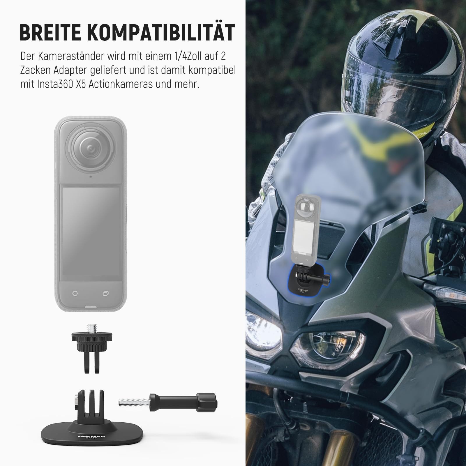 Neewer Action Cam-Halterung CA159 Klebehalterung kompatibel mit Insta 360 GoPro DJI Action Cam, (Packung, 1-tlg., 180° neigbarer Auto Helmhalter Mount Basisadap – Bild 5 von 5