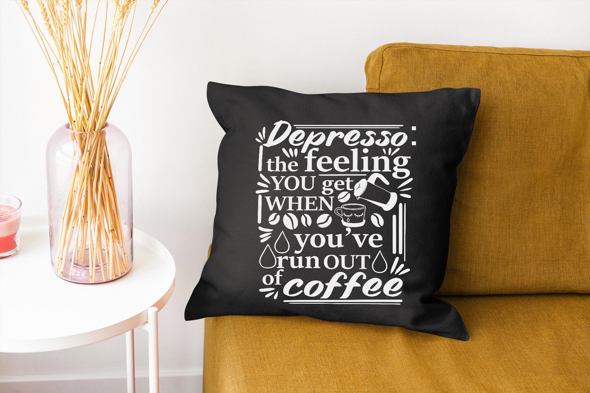 Zierkissen Wohzimmer, MuchoWow Zitate für mit - Dekokissen Kaffee Füllung Espresso, Schlafzimmer, Deko, Sofakissen -