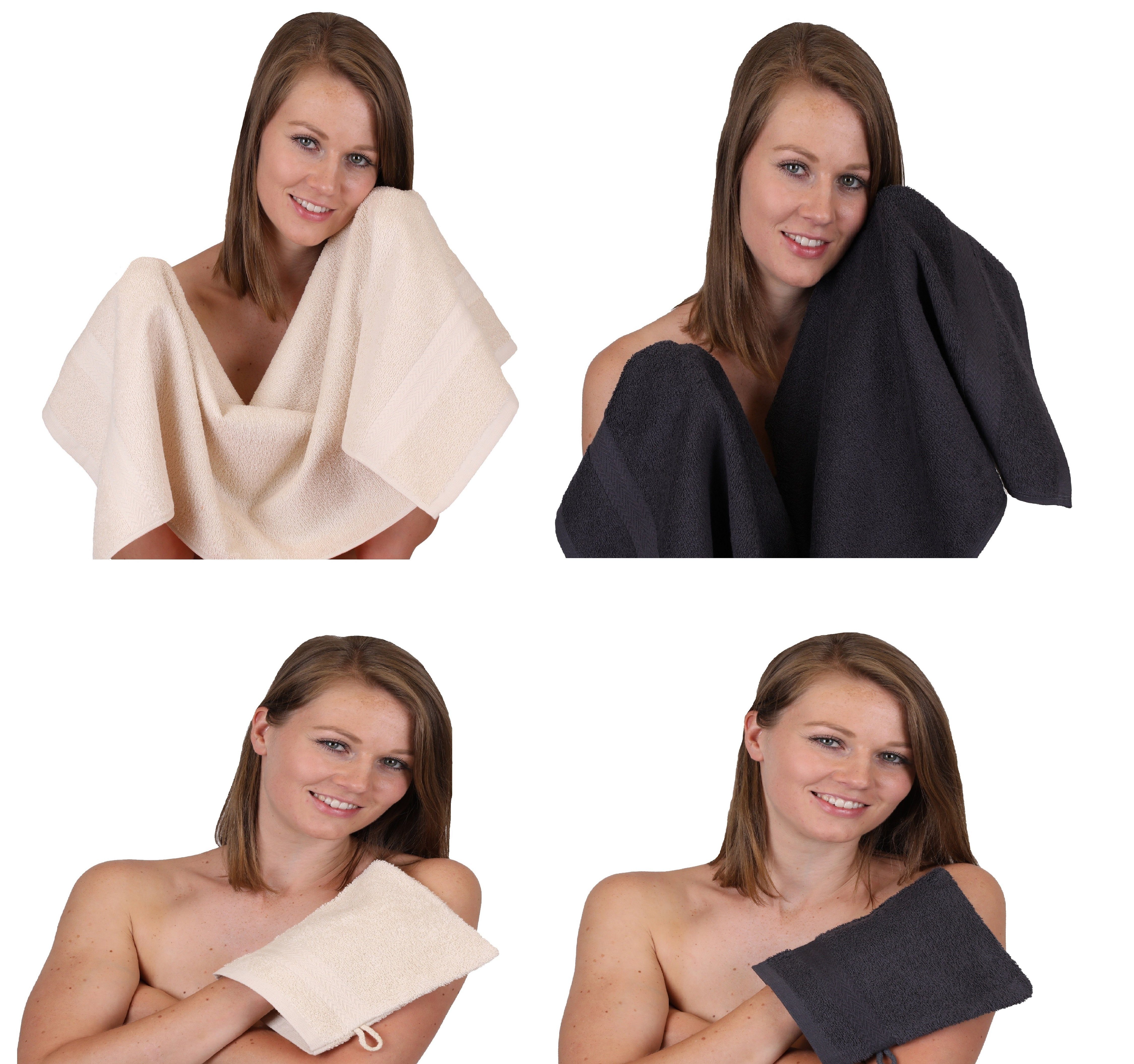 Handtuch Waschhandschuhe, grau Pack graphit Set - 100% tlg. HAPPY 100% Handtücher sand Baumwolle 2 2 Set 4 Betz Handtuch Baumwolle