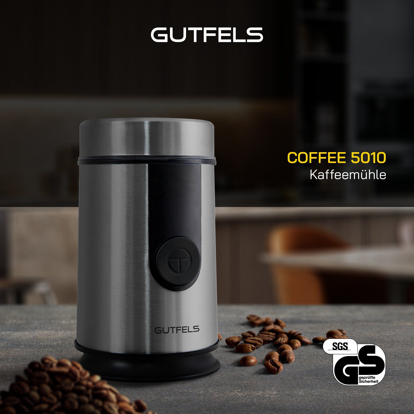 Gutfels Kaffeemühle Kontrolle für W, g Bohnenbehälter, Nüsse, 5010, Mahlgrad 50,00 COFFEE & Bohnen, Edelstahlklinge, 200,00 Gewürze