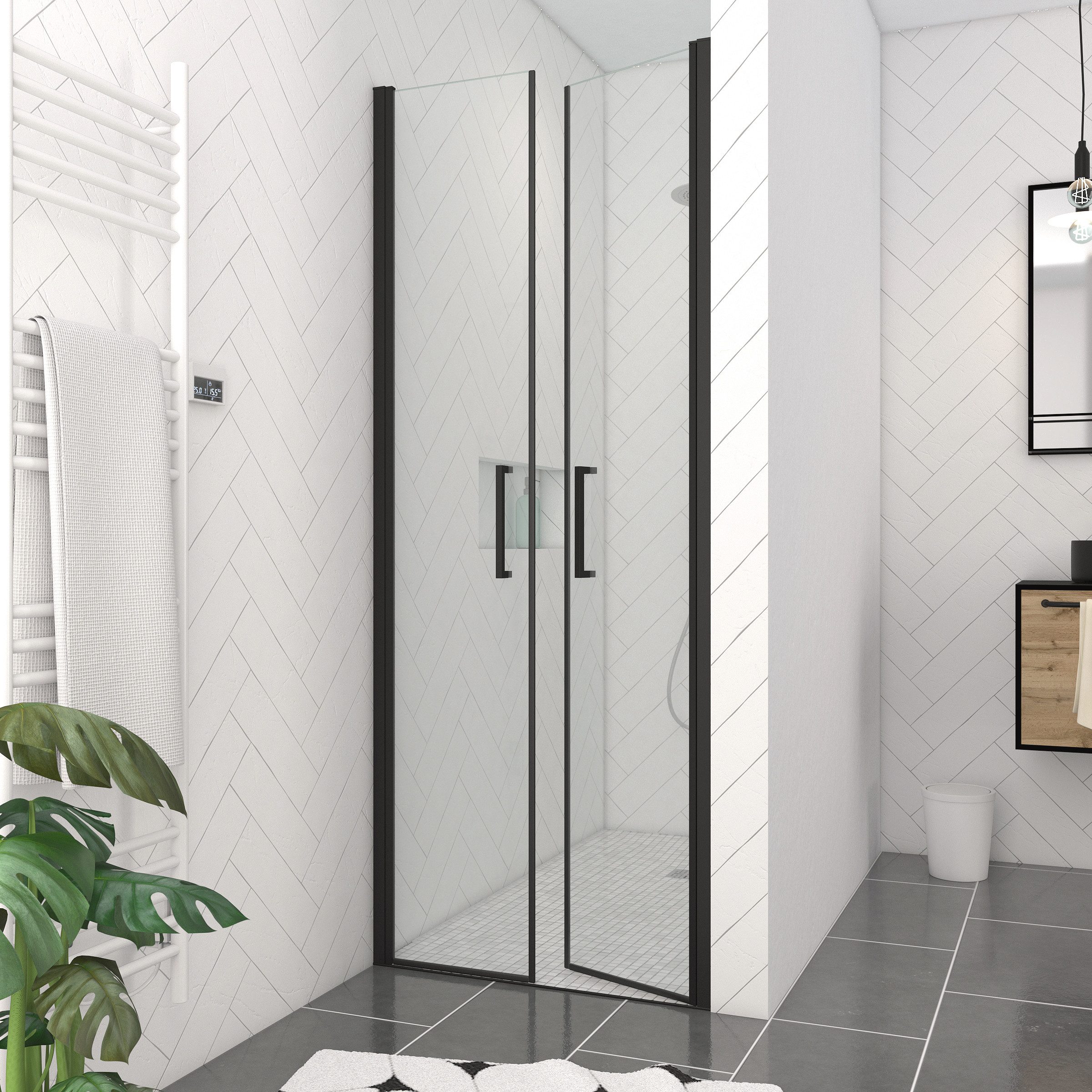 Marwell Dusch-Schwingtür Saloon, 80x200 cm, Einscheibensicherheitsglas, justierbares Wandprofil, hochwertige Aluminiumprofile