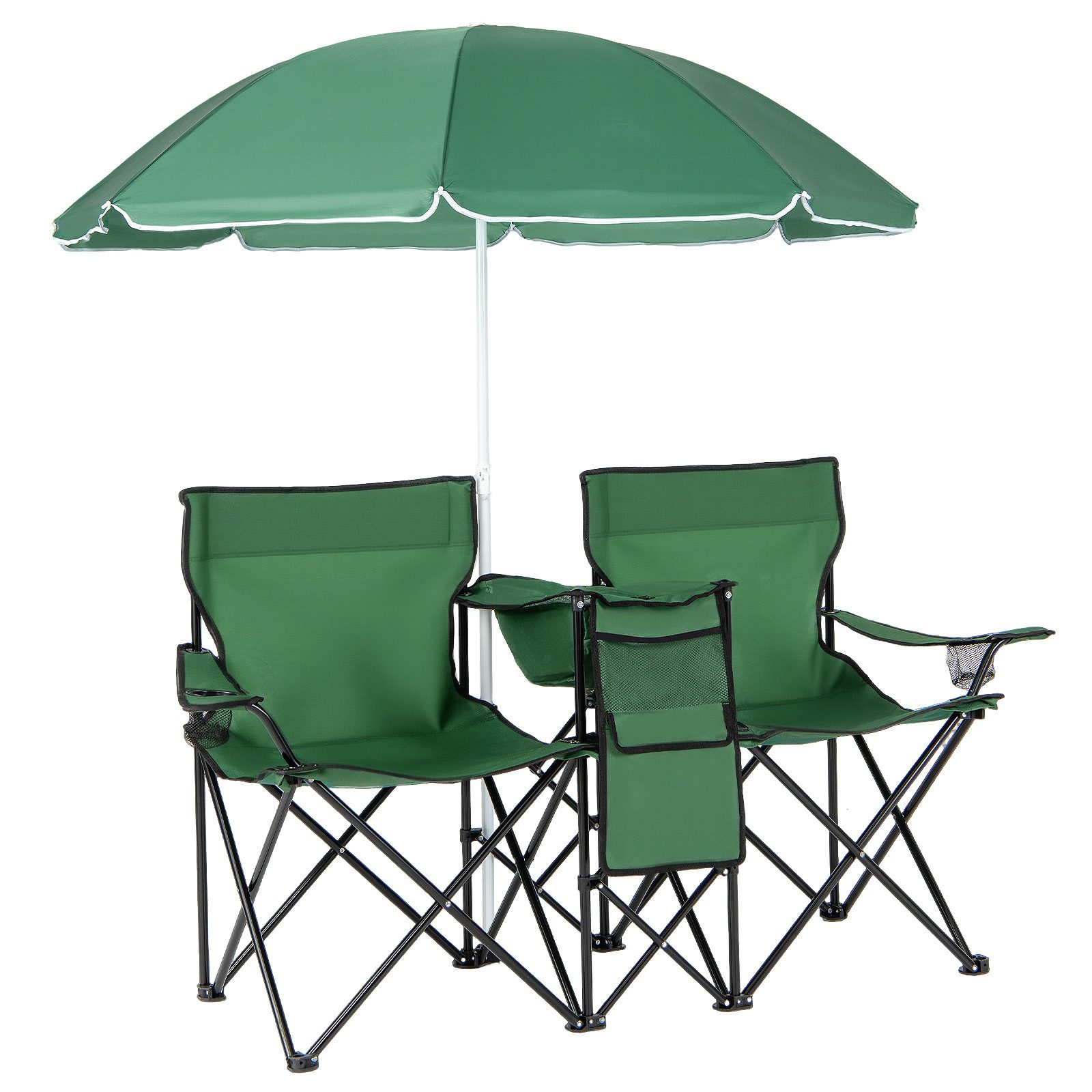 COSTWAY Campingstuhl, mit Sonnenschirm, Getränkehalter & Kühltasche, faltbar